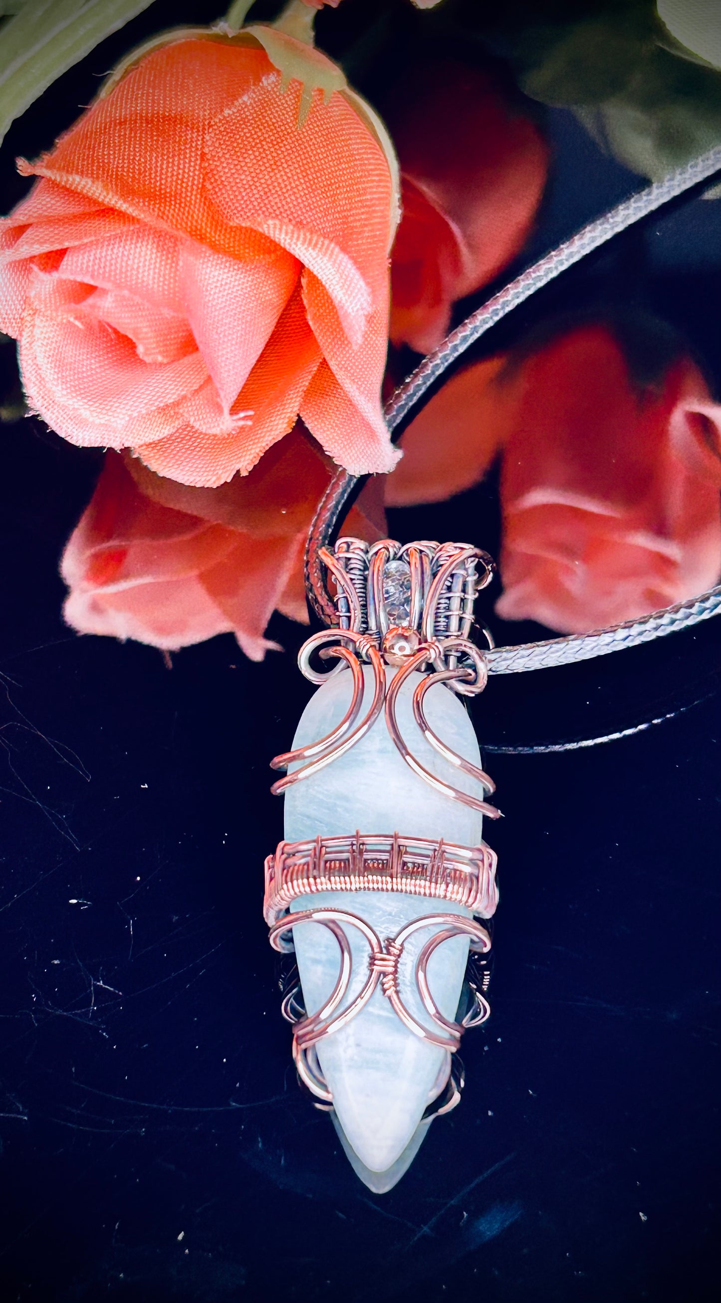 Copper Blue Aragonite & Madagascar Moonstone Pendant