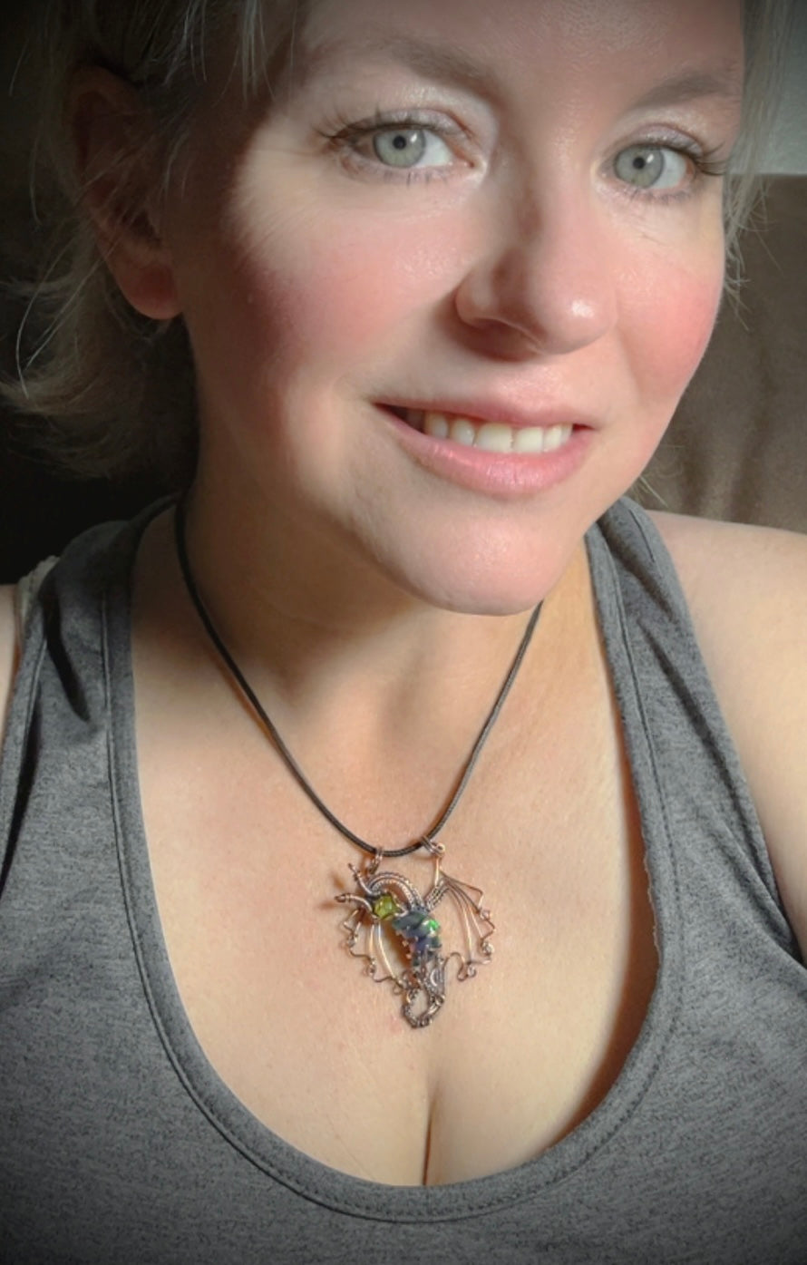 Copper Aurora Opal Crescent Moon Dragon