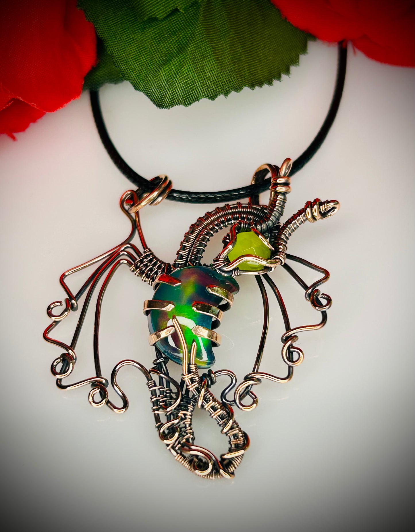 Copper Aurora Opal Crescent Moon Dragon