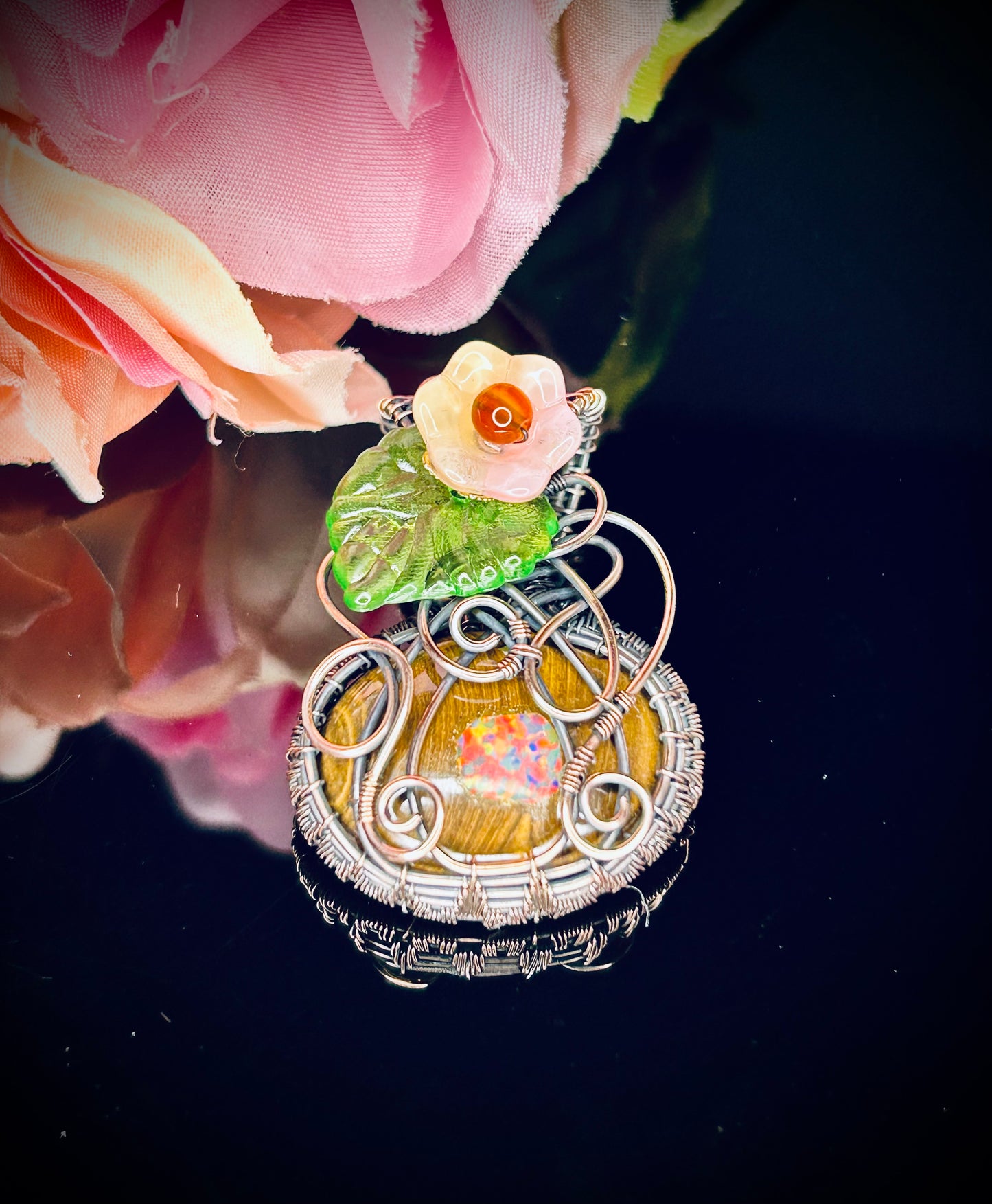 Boulder with Synthetic Opal Inlay Pumpkin