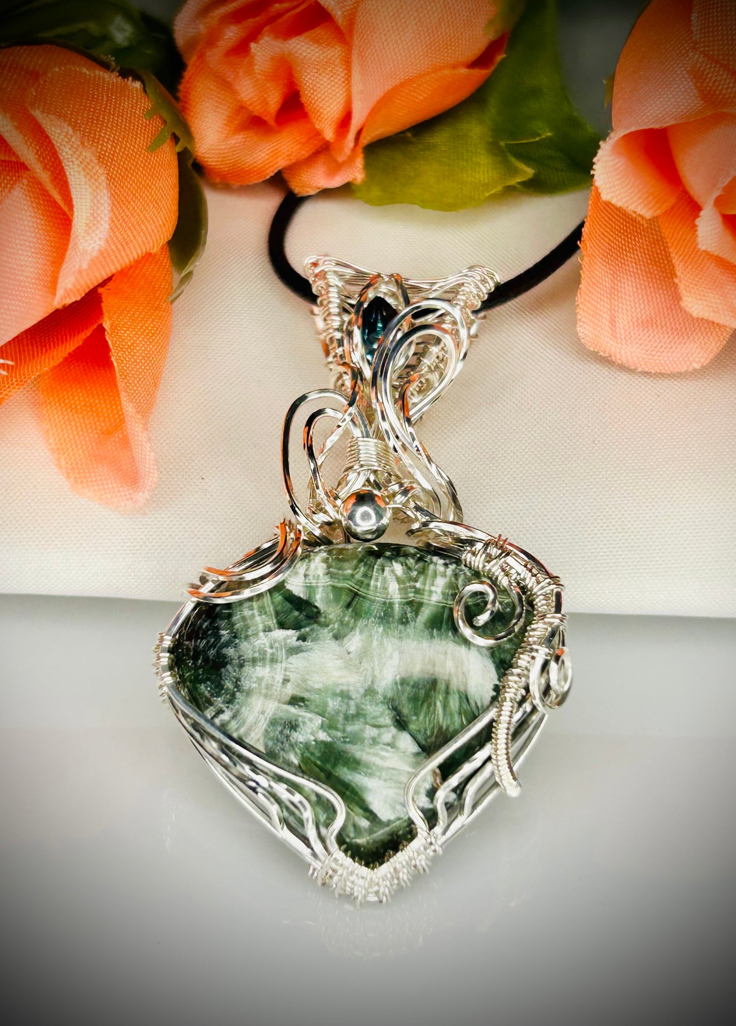 Silver Seraphinite & London Blue Topaz Pendant