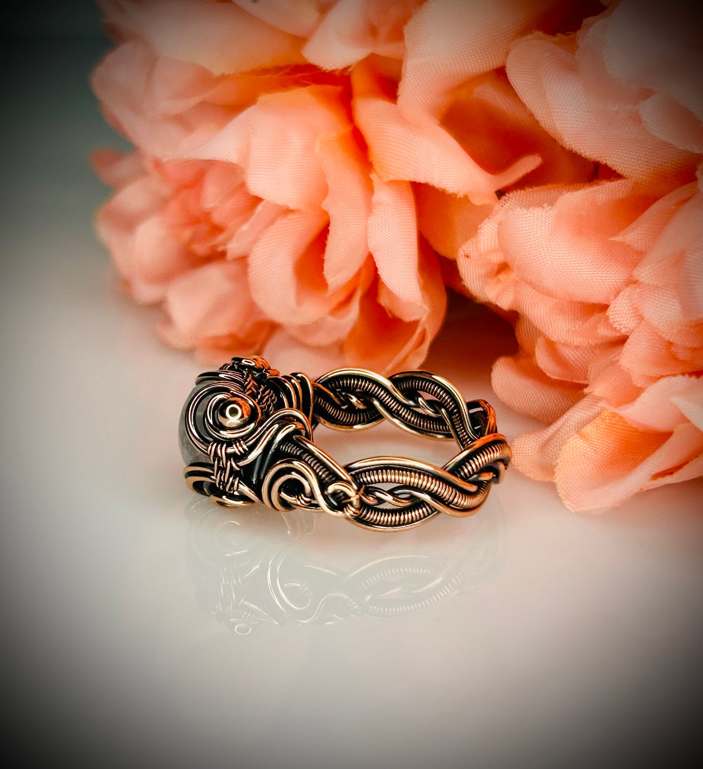 Copper Rainbow Moonstone Ring size 8