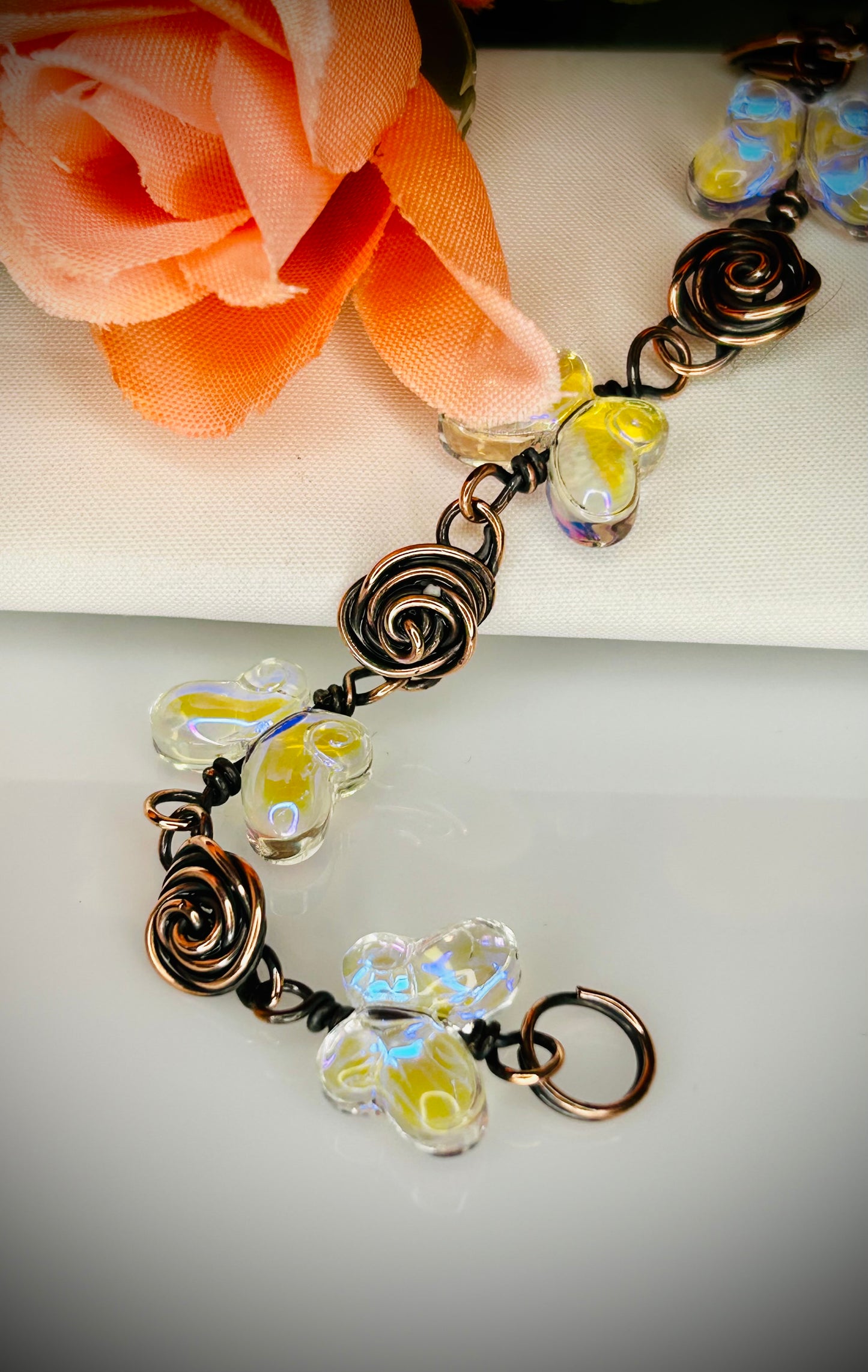 Copper Rose Beaded Bracelet