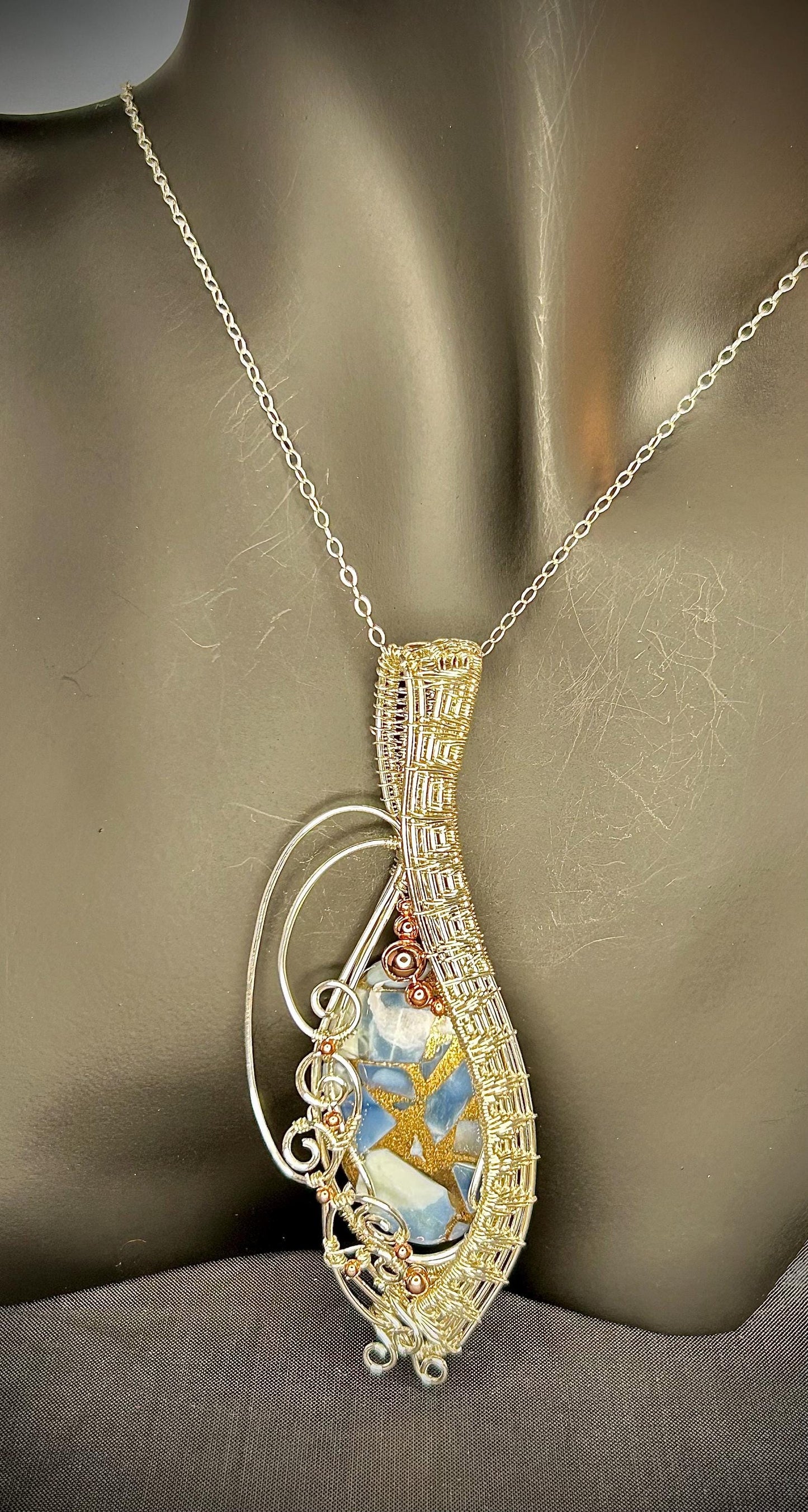 Silver Blue Opal Copper Composite Pendant