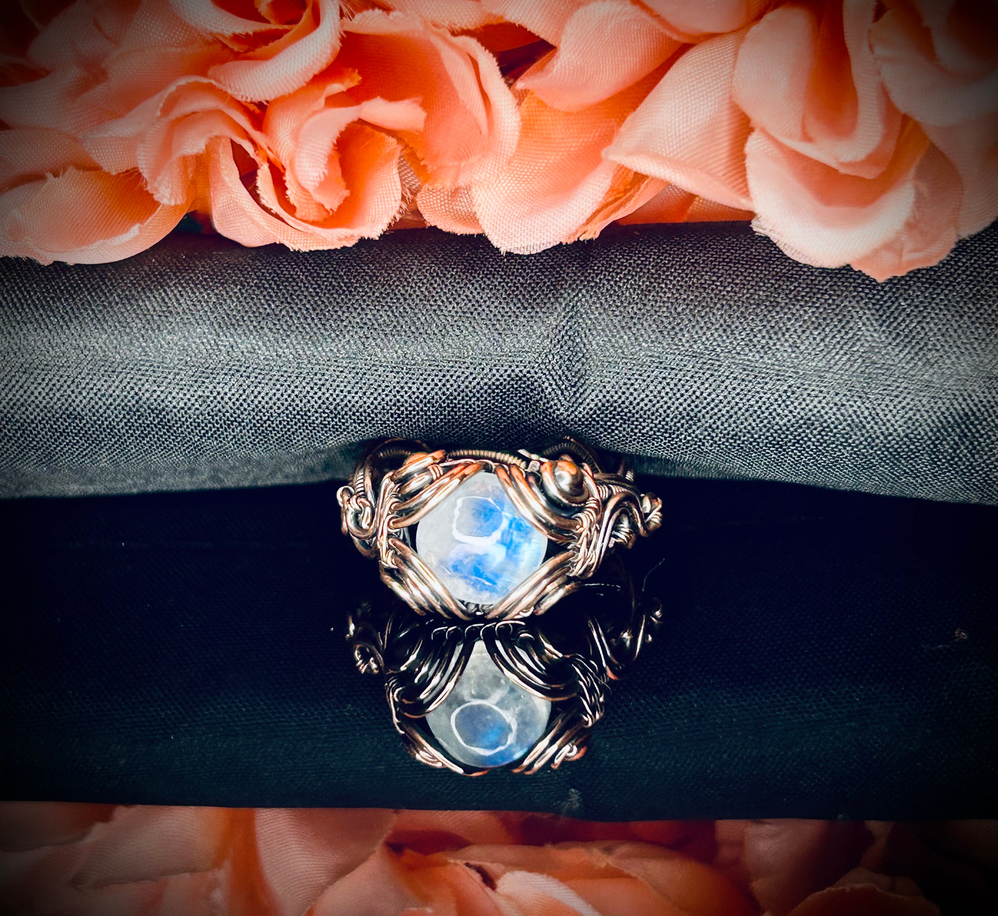 Copper Rainbow Moonstone Ring size 8