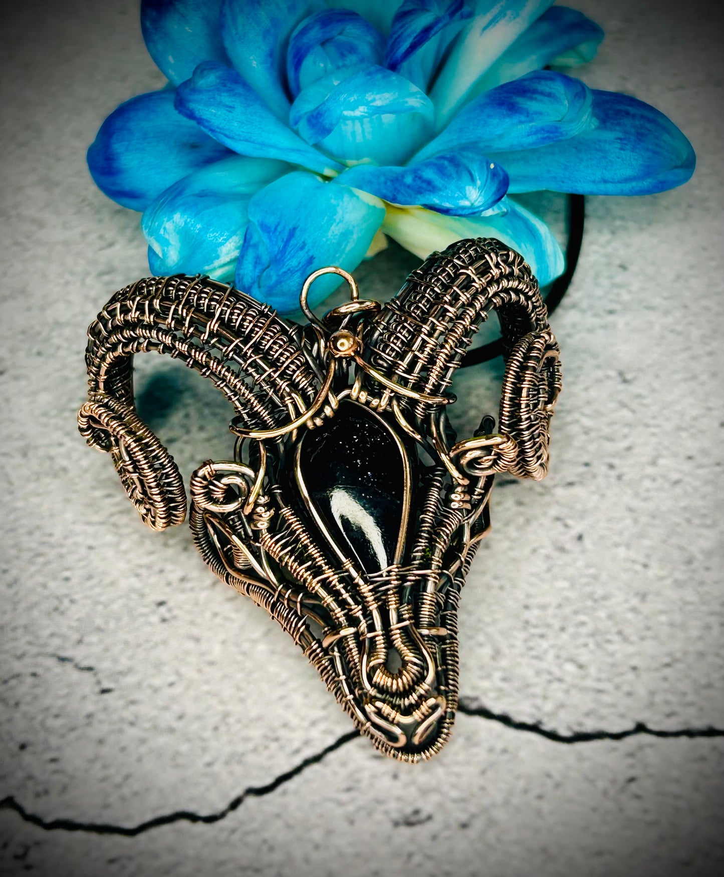 Iolite Sunstone 3D Rams Head Pendant