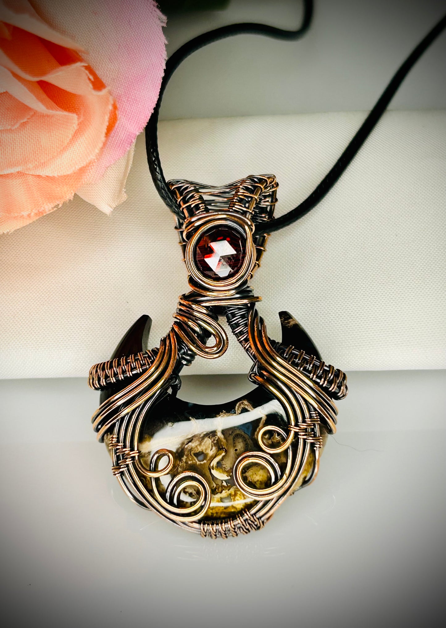 Copper Palm Root Crescent & Cubic Zirconia Pendant