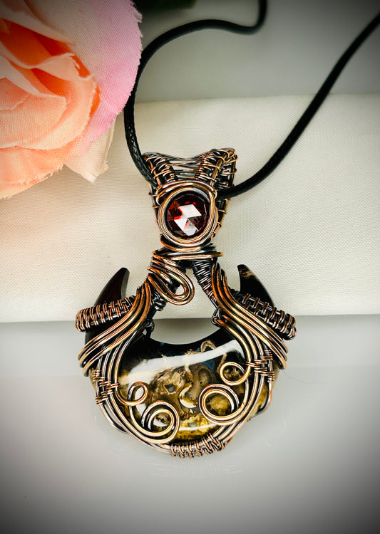 Copper Palm Root Crescent & Cubic Zirconia Pendant