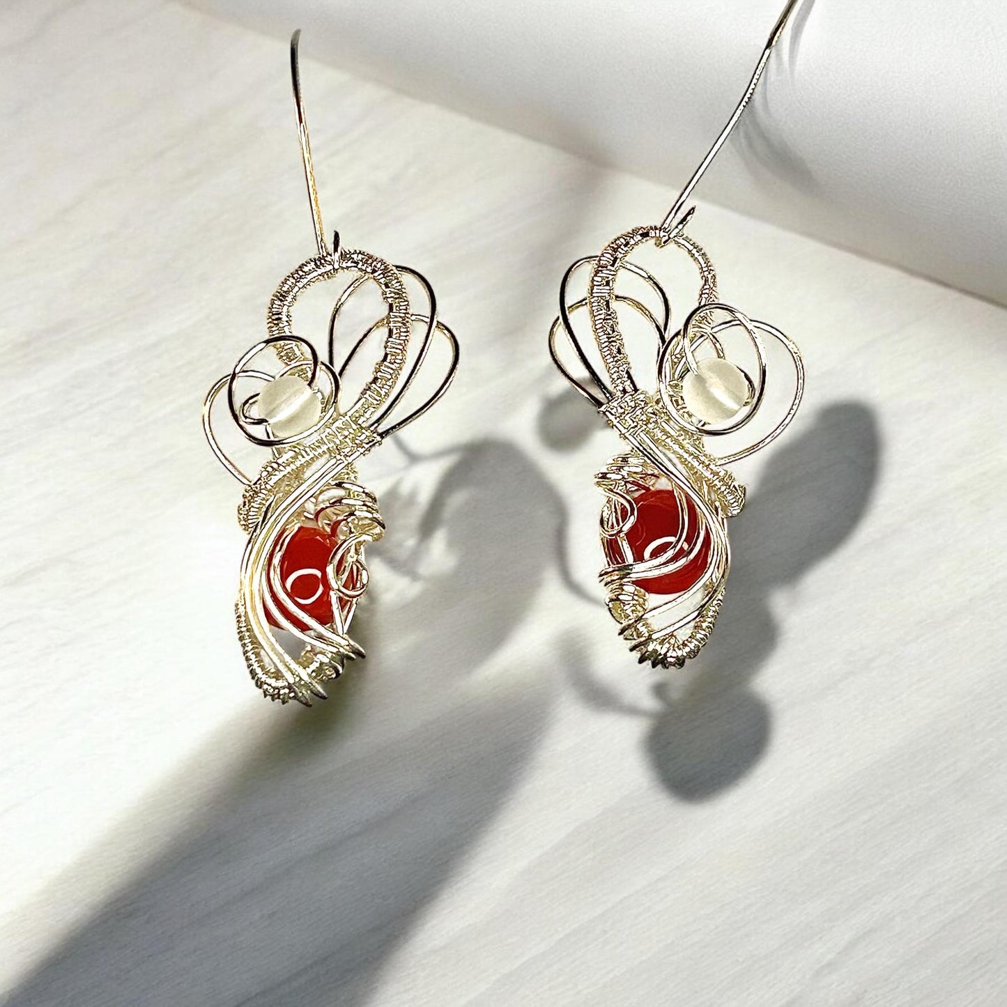 Silver Fire Opal Earrings