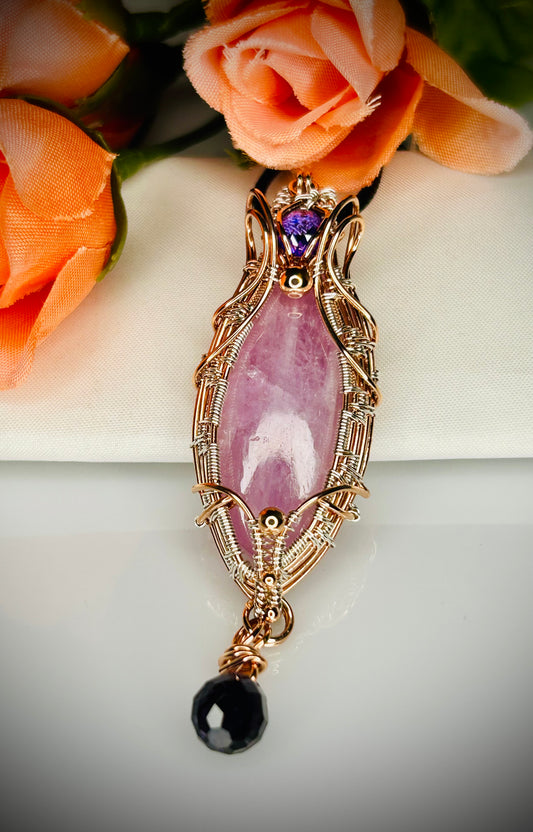 Copper/Silver Kunzite & Cubic Zirconia Pendant