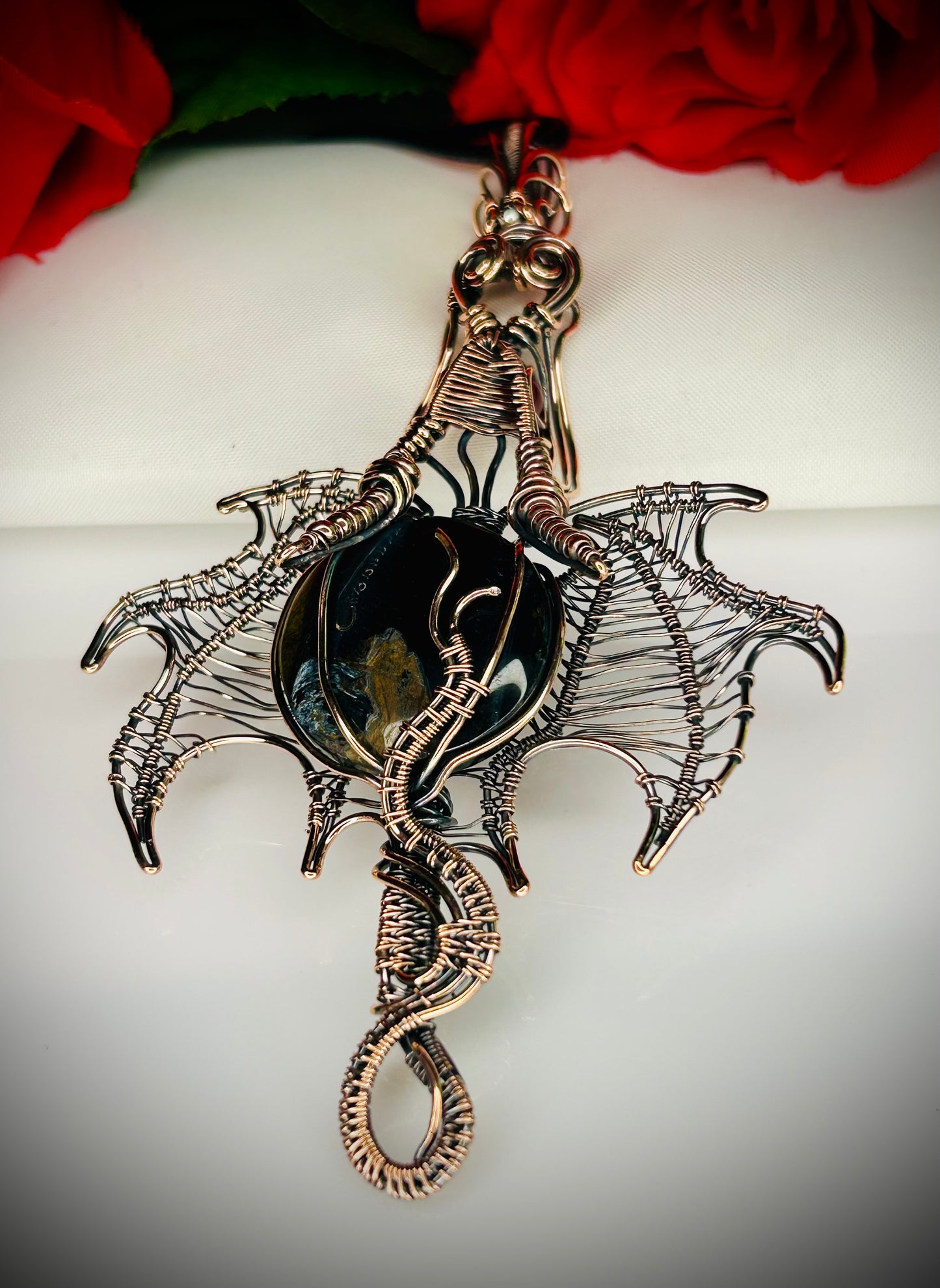 Copper Tiger Iron & Ruby Jade Dragon