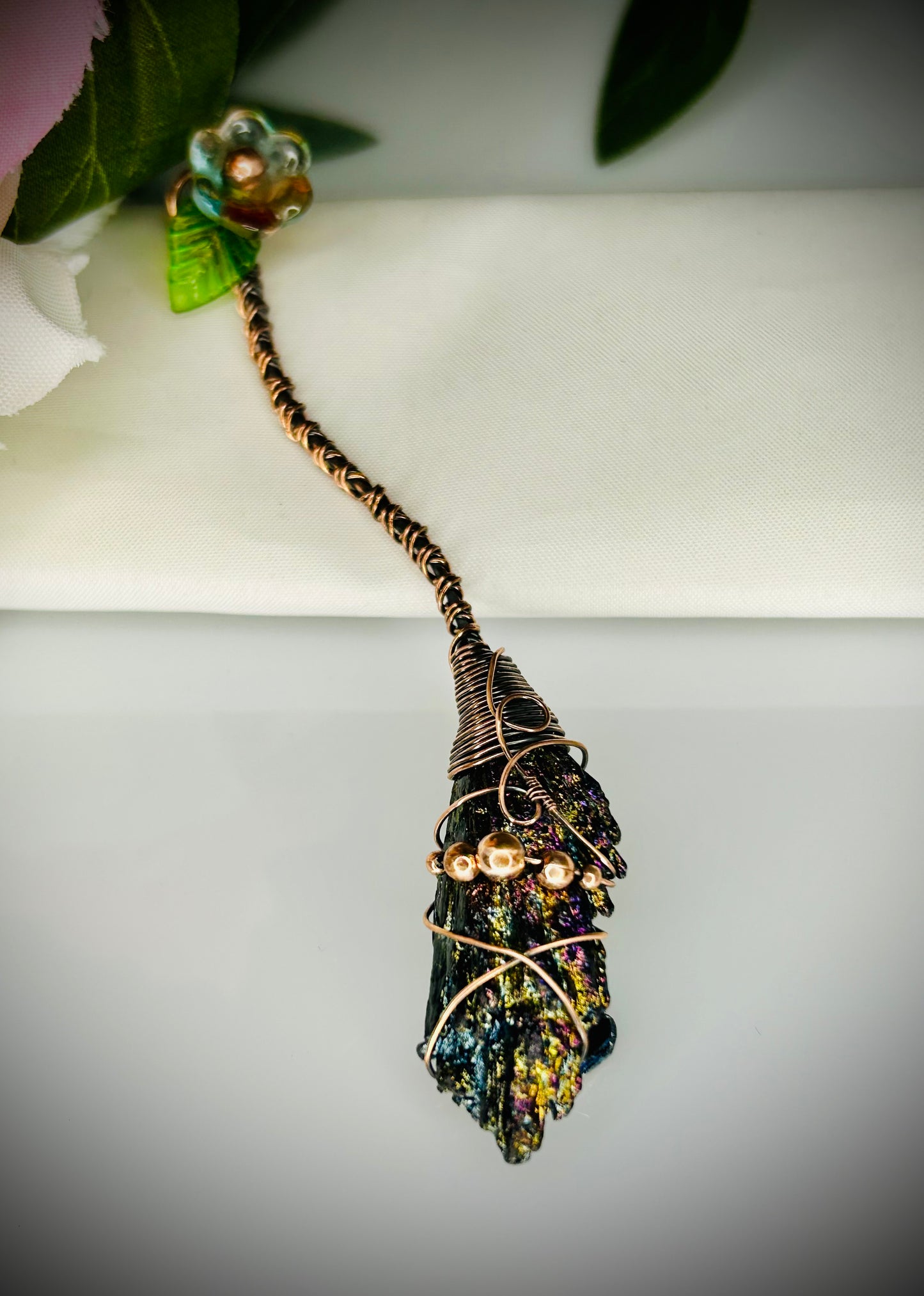 Titanium Coated Kyanite Fan Witch’s Broom Pendant