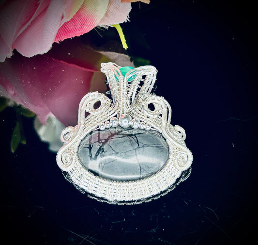 Silver Picasso Jasper & Green Onyx Pendant