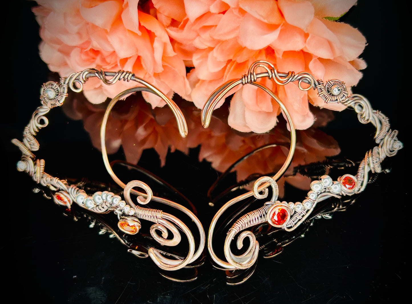 Copper Emerald Elven Ear Cuffs