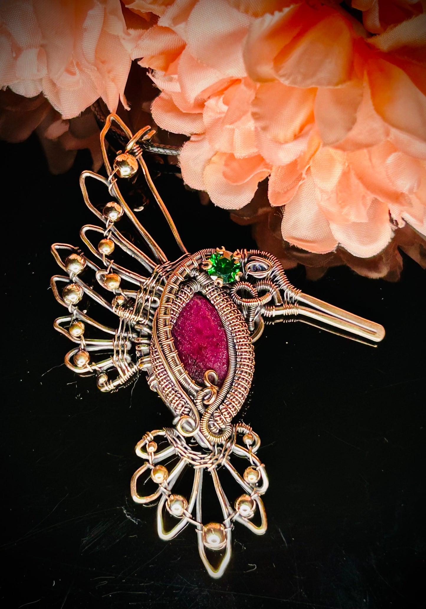 Copper Ruby Hummingbird Pendant