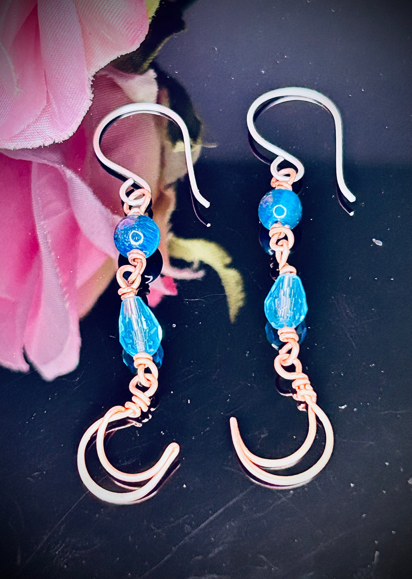 Copper Blue Tiger’s Eye Moon earrings