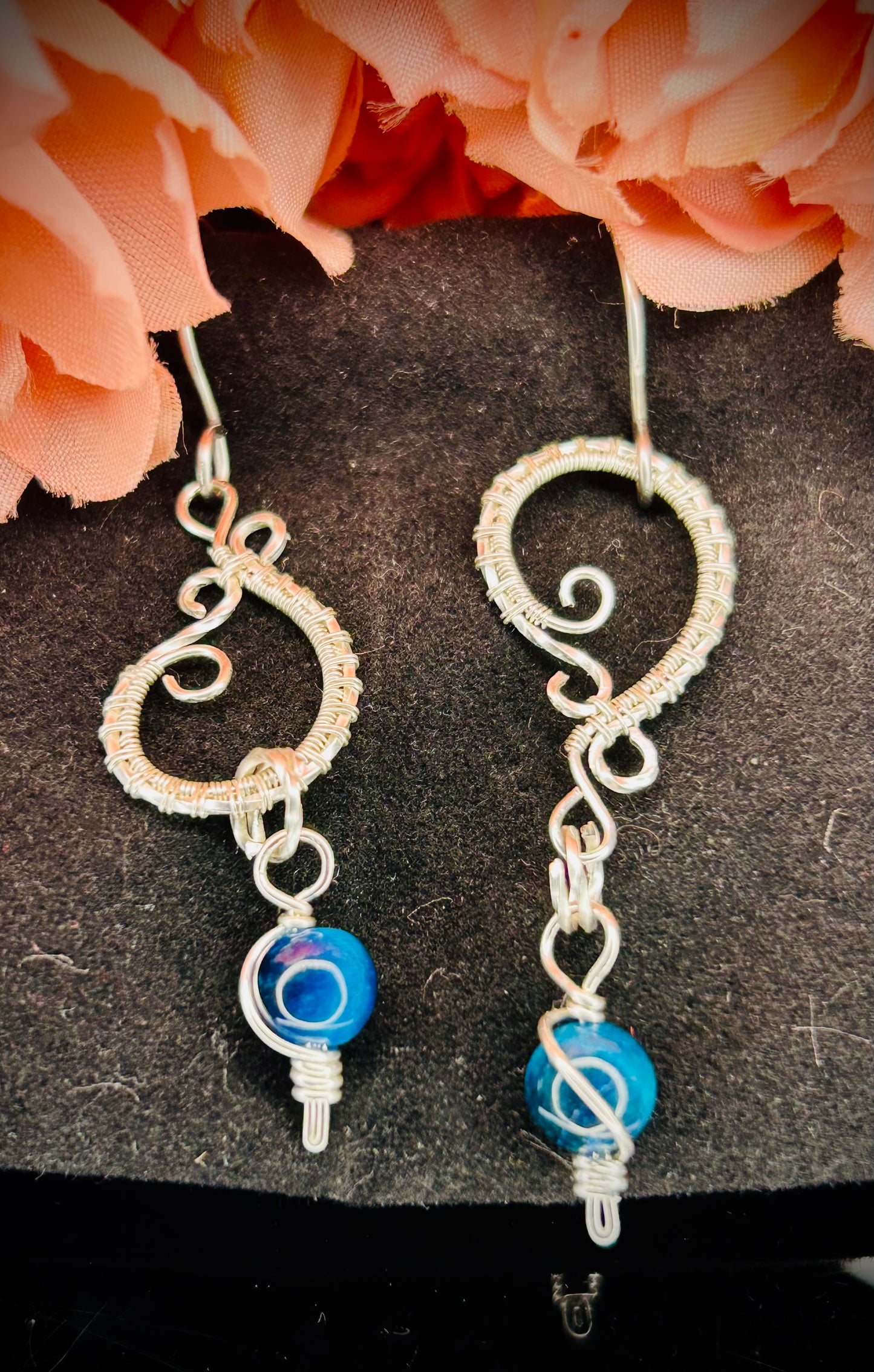 Silver Aquamarine Tiger’s Eye Bead Earrings