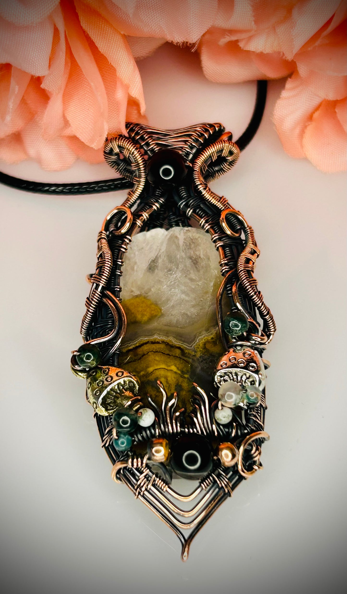 Moss Agate Mushroom Pendant