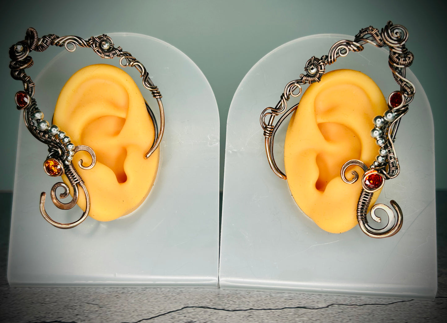 Copper Emerald Elven Ear Cuffs