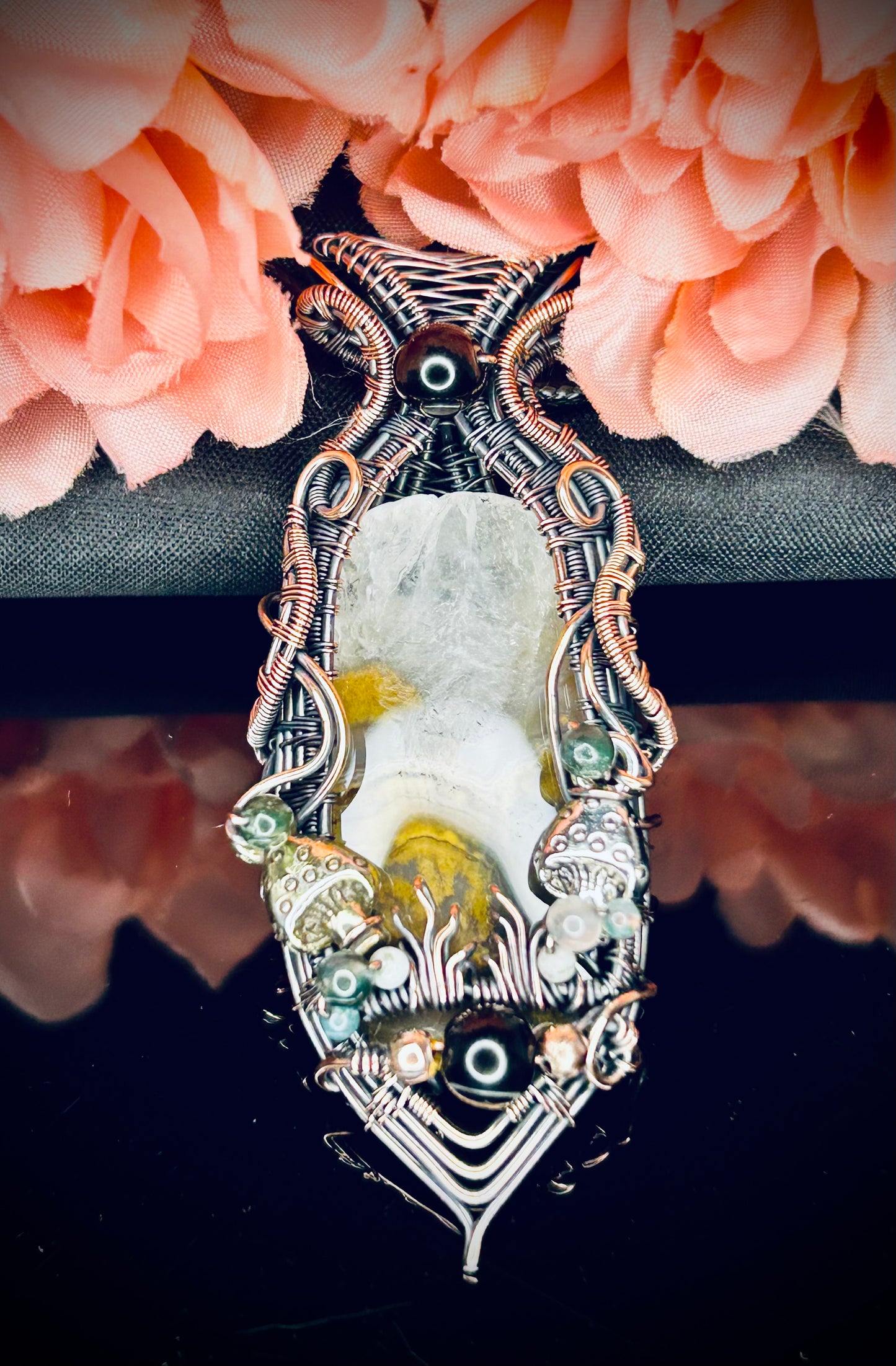 Moss Agate Mushroom Pendant