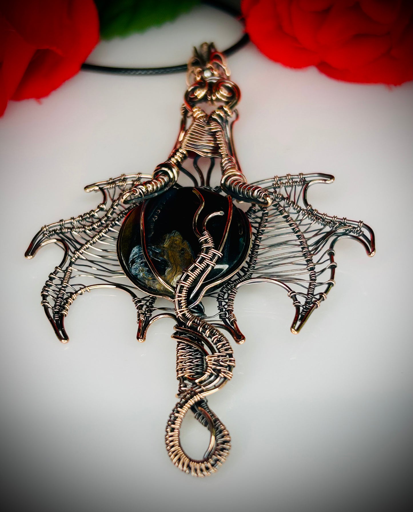 Copper Tiger Iron & Ruby Jade Dragon