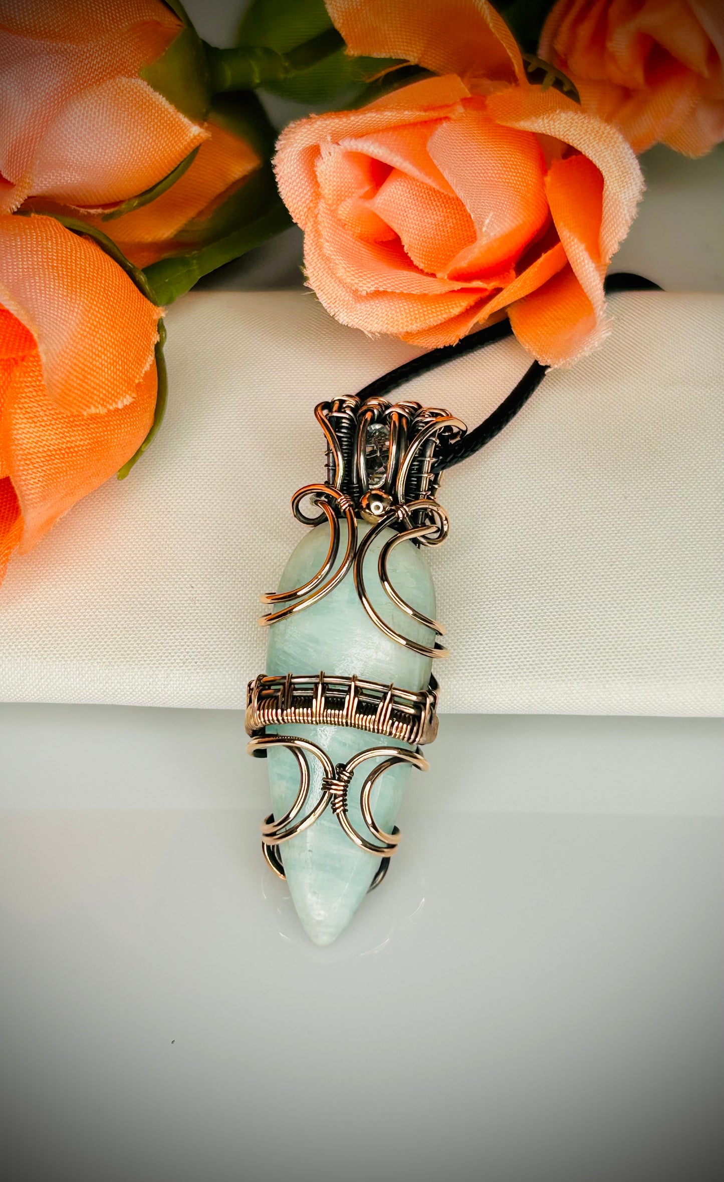 Copper Blue Aragonite & Madagascar Moonstone Pendant