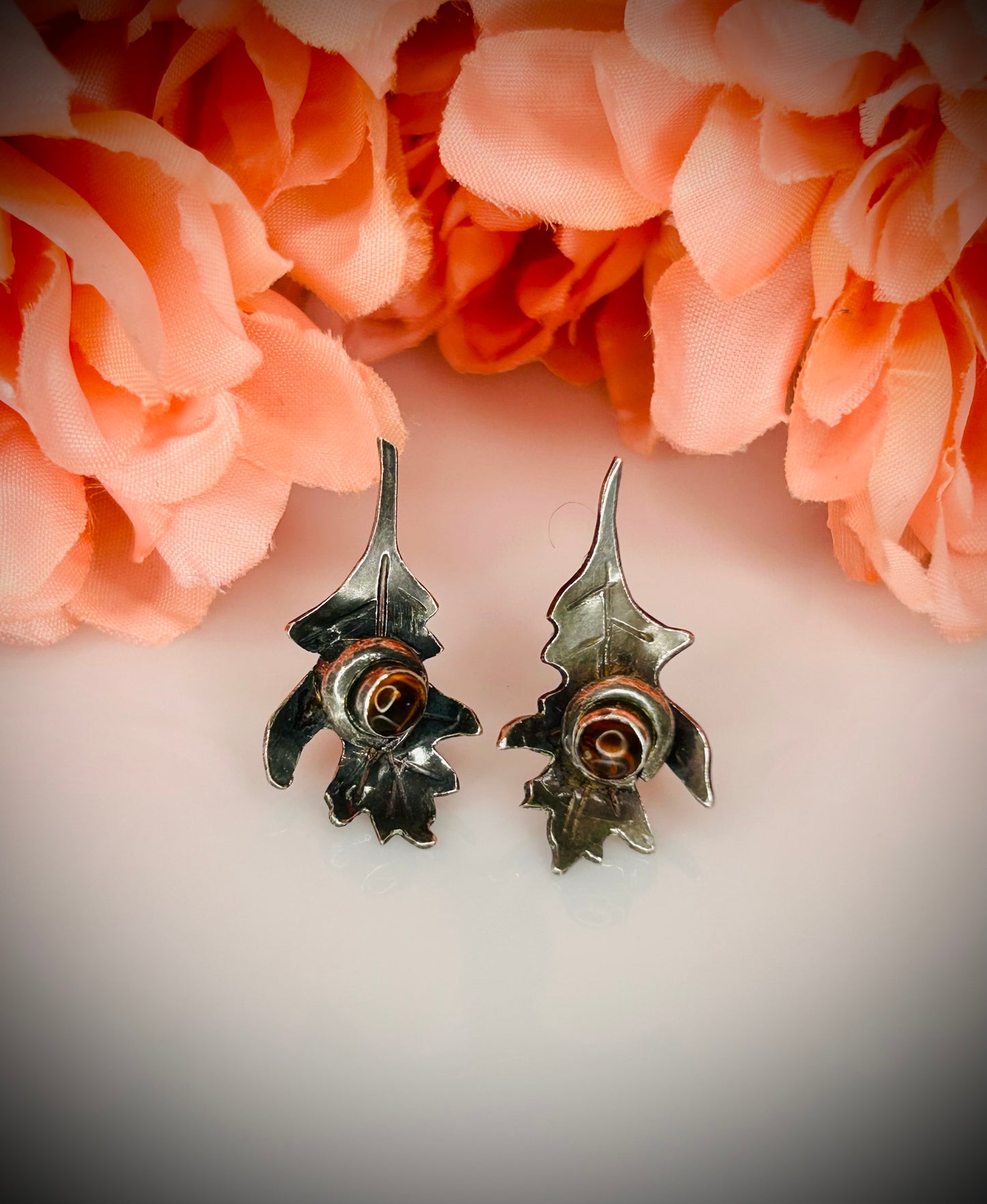 Silver Amber Oak Leaf & Acorn Earrings