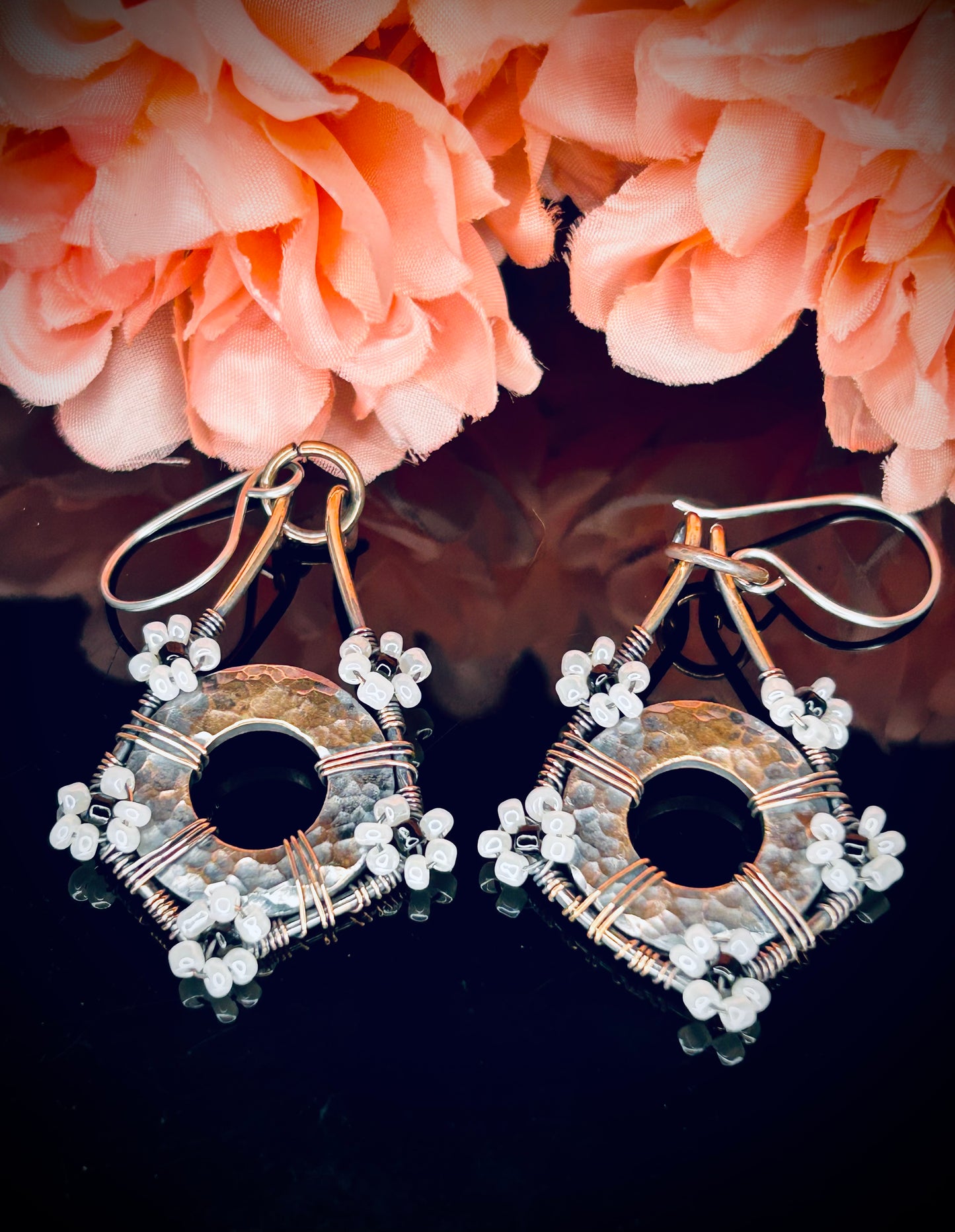 Hammered Copper Flower Earrings