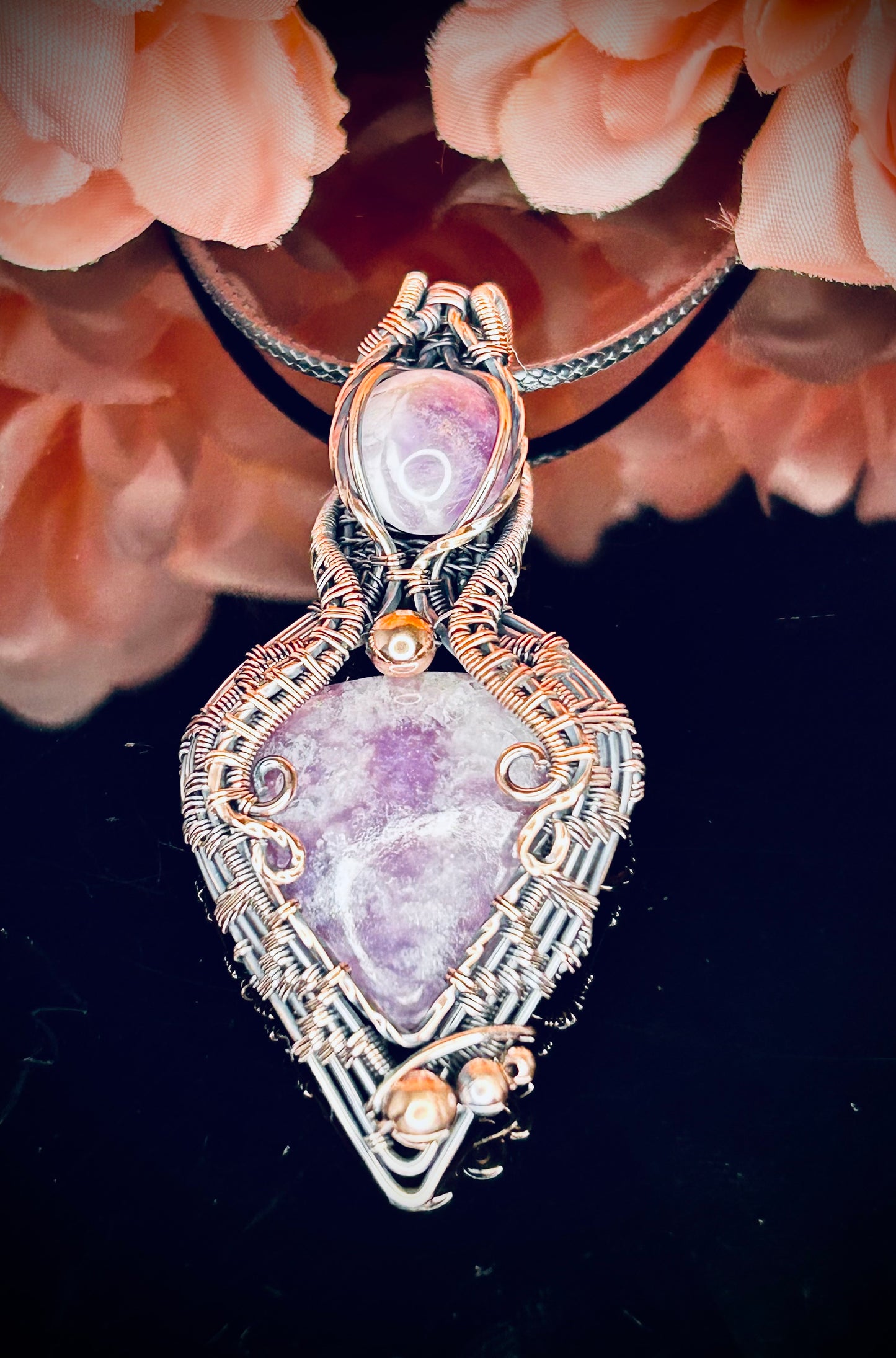 Copper Lepidolite & Amethyst Pendant