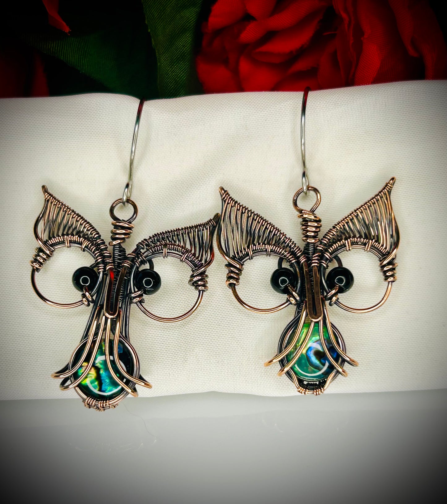 Abalone Shell Owl Earrings