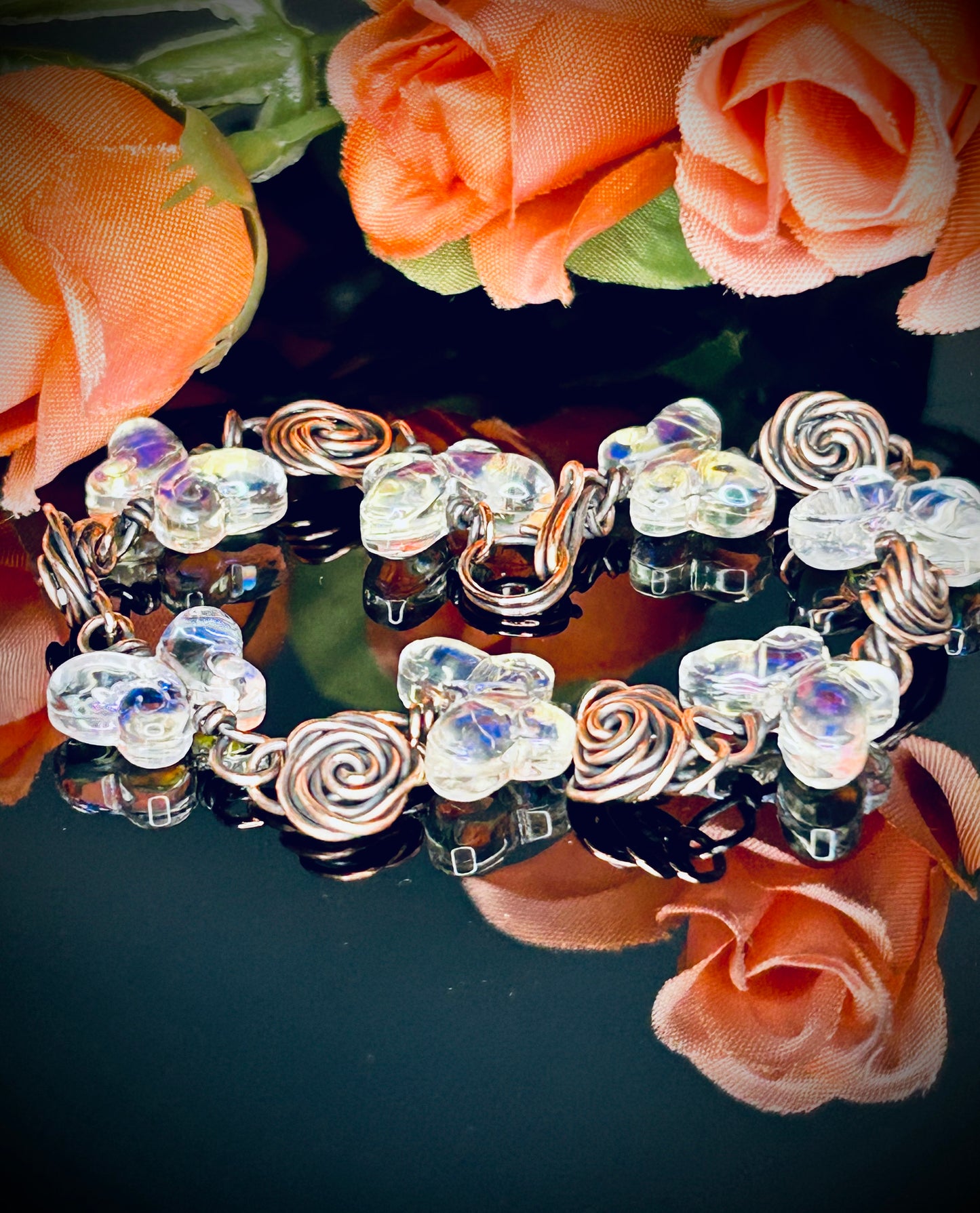Copper Rose Beaded Bracelet