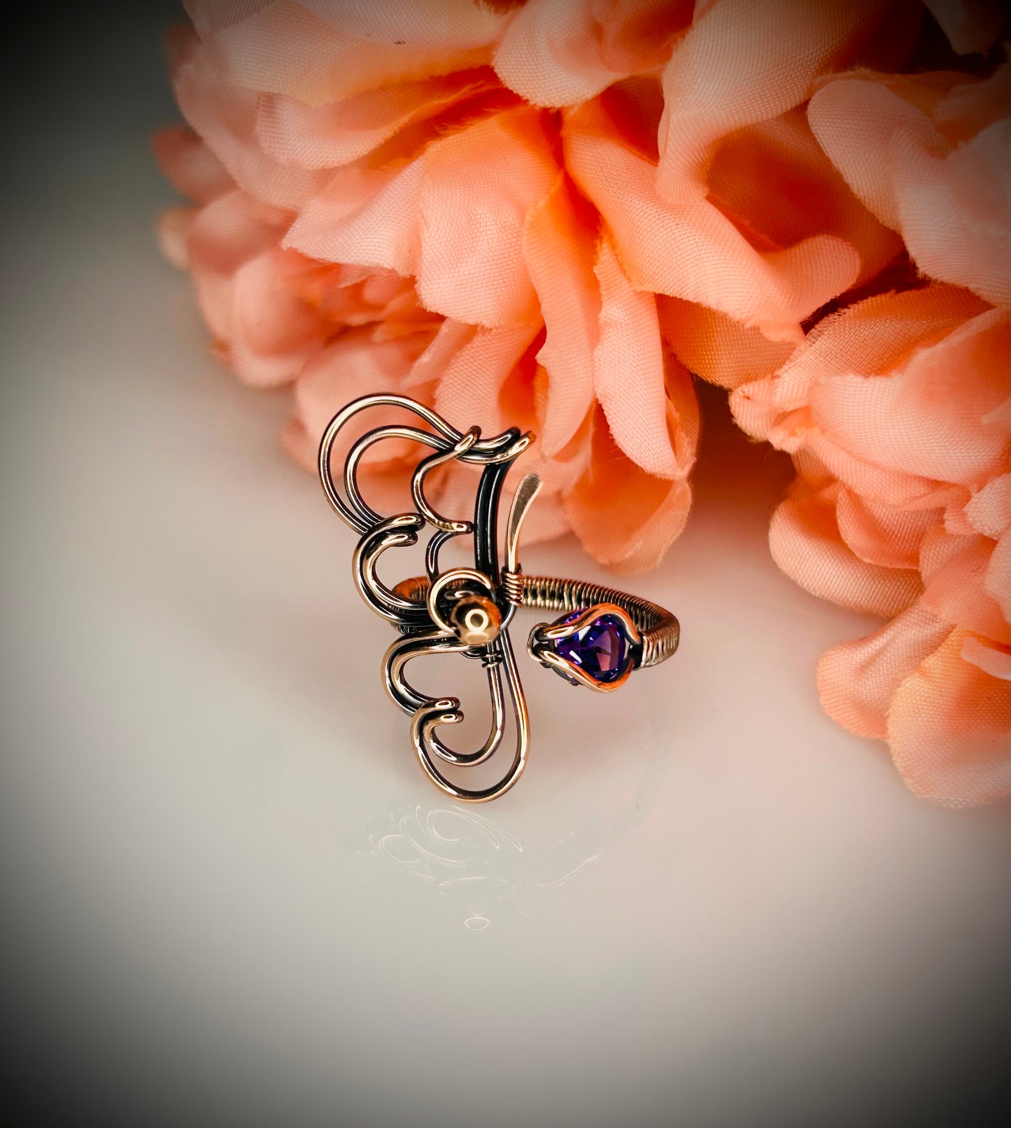 Copper Adjustable Butterfly Ring