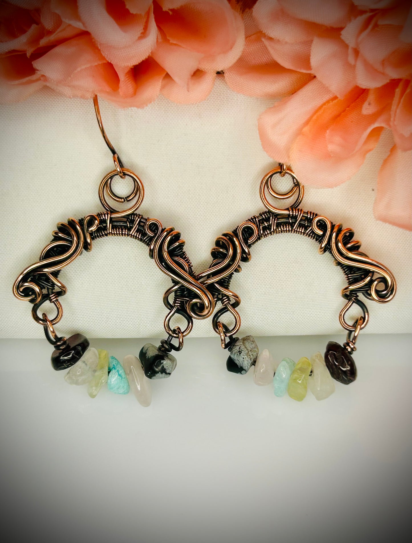 Copper Multi Stone Earrings