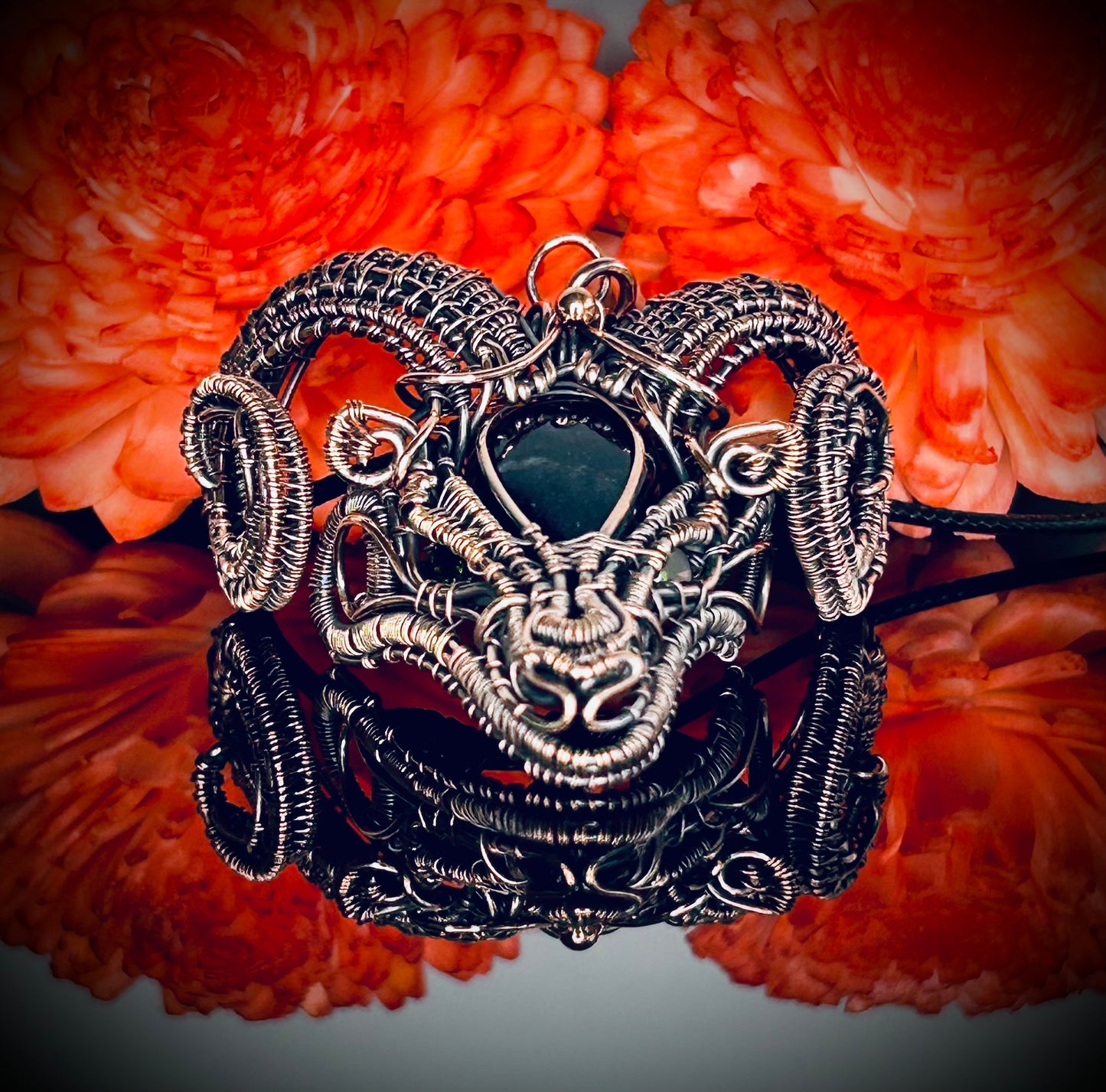 Iolite Sunstone 3D Rams Head Pendant
