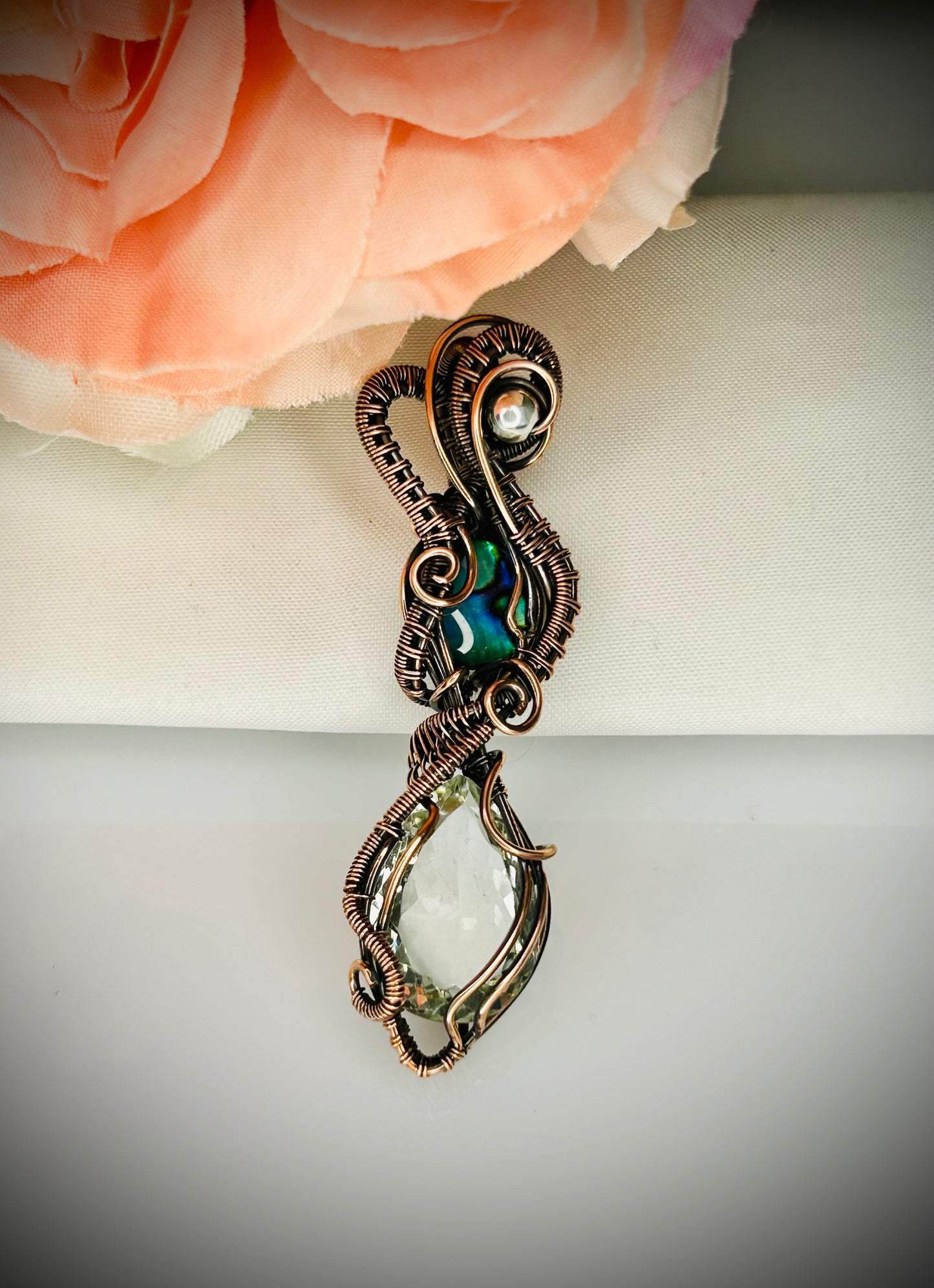 Prasiolite & Abalone Shell Pendant
