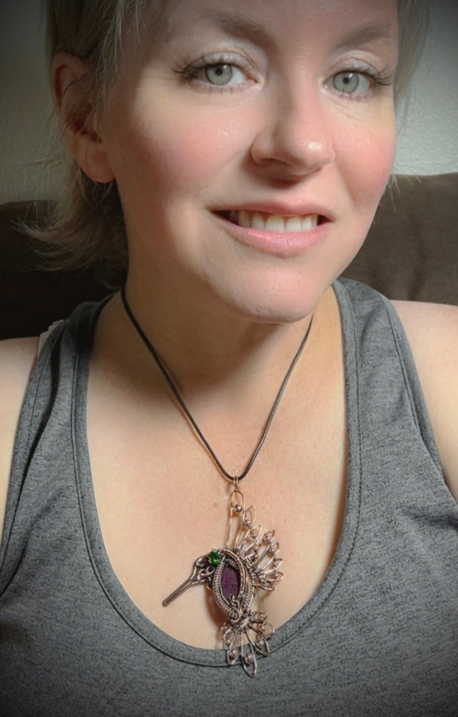 Copper Ruby Hummingbird Pendant