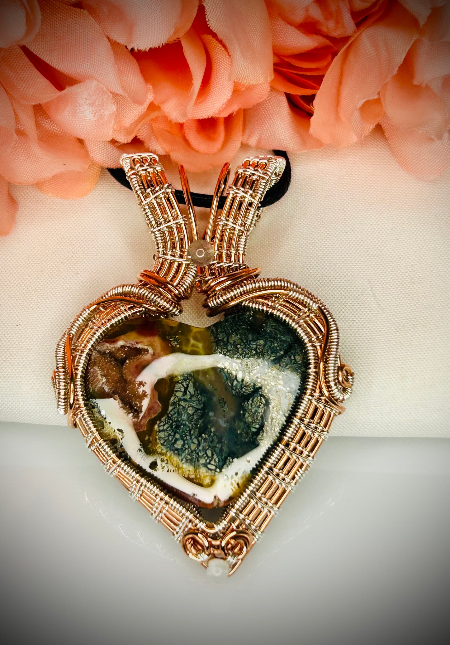 Copper/Silver Marcasite Heart Split Bale Pendant