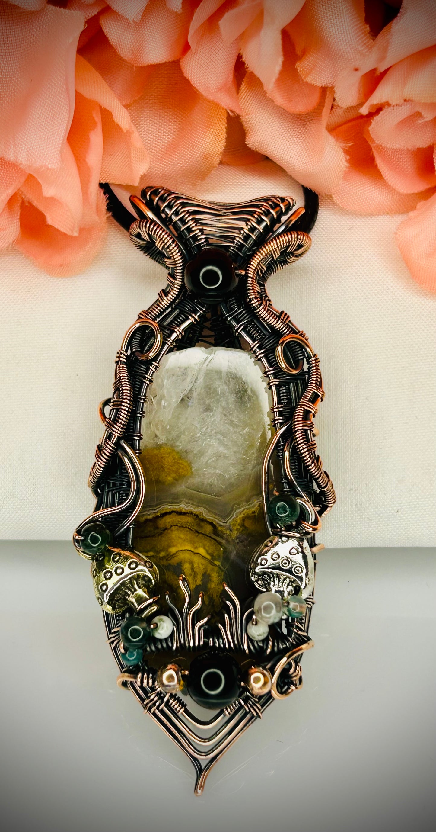 Moss Agate Mushroom Pendant