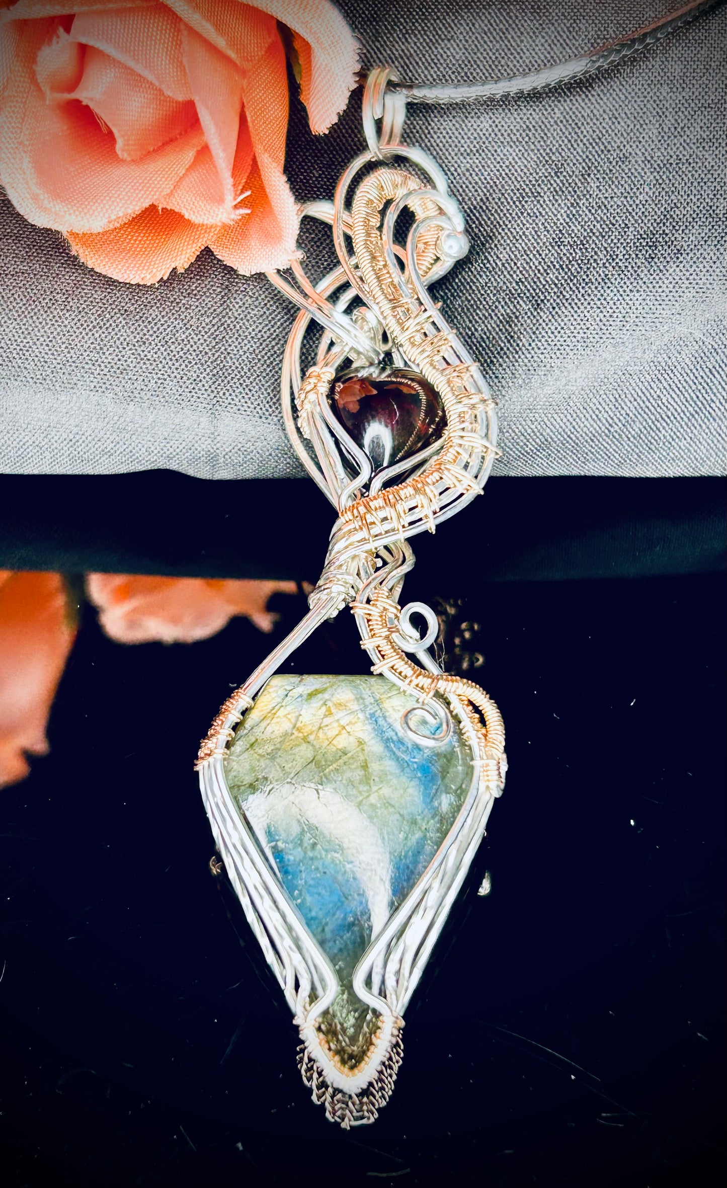Sterling Silver/RG Labradorite & Smoked Ethiopian Opal Pendant