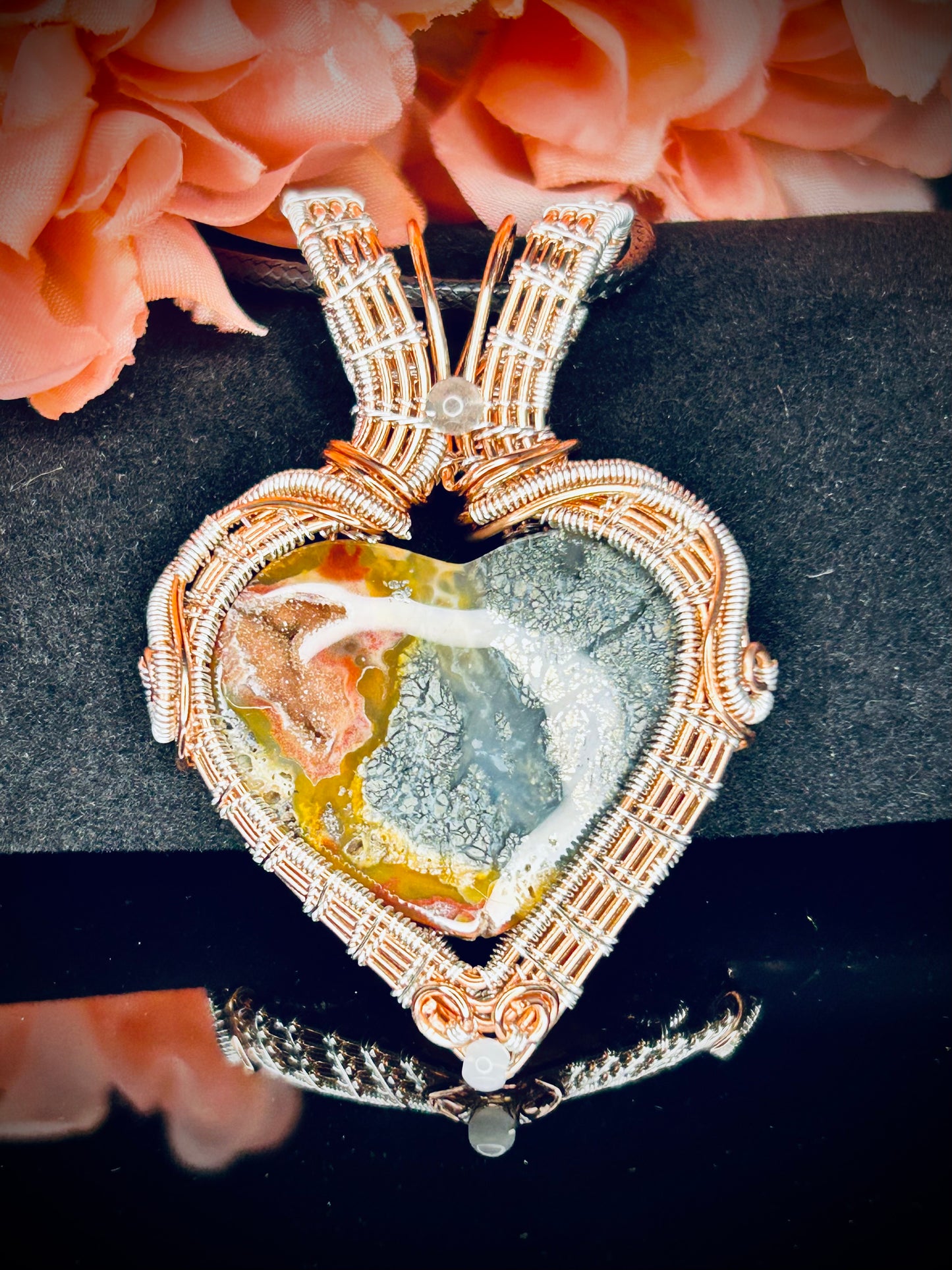 Copper/Silver Marcasite Heart Split Bale Pendant