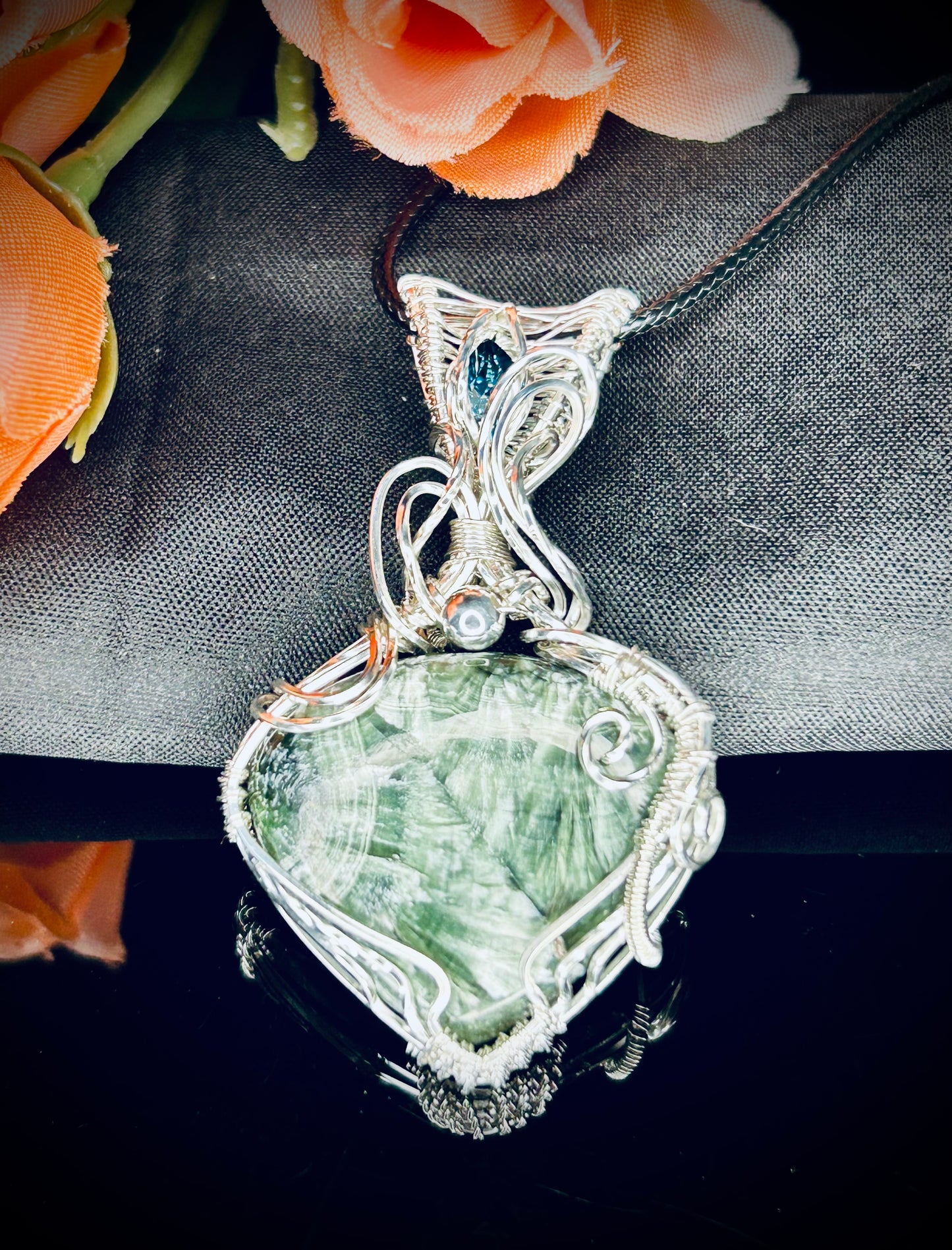 Silver Seraphinite & London Blue Topaz Pendant