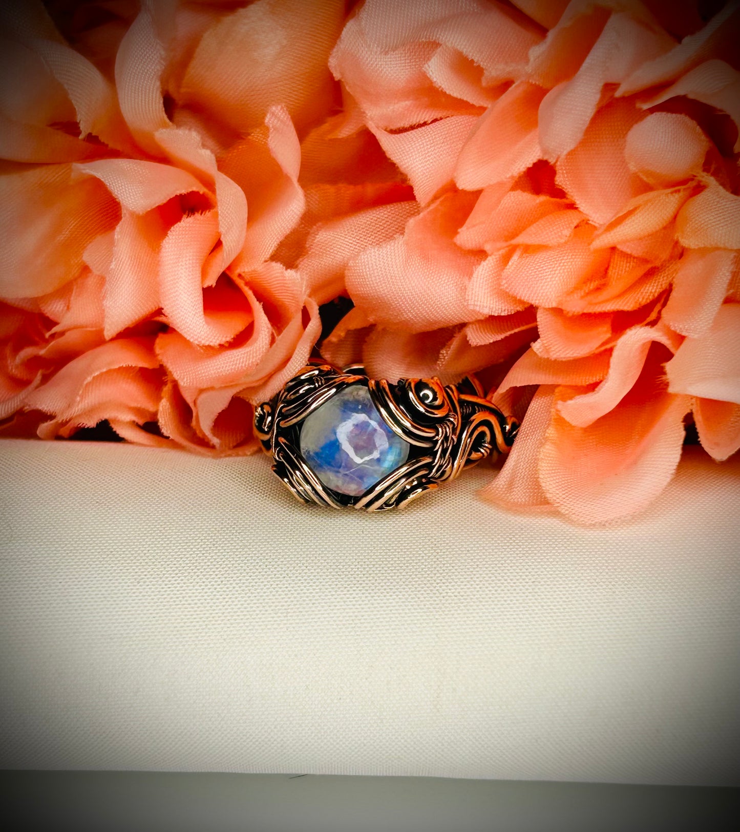 Copper Rainbow Moonstone Ring size 8