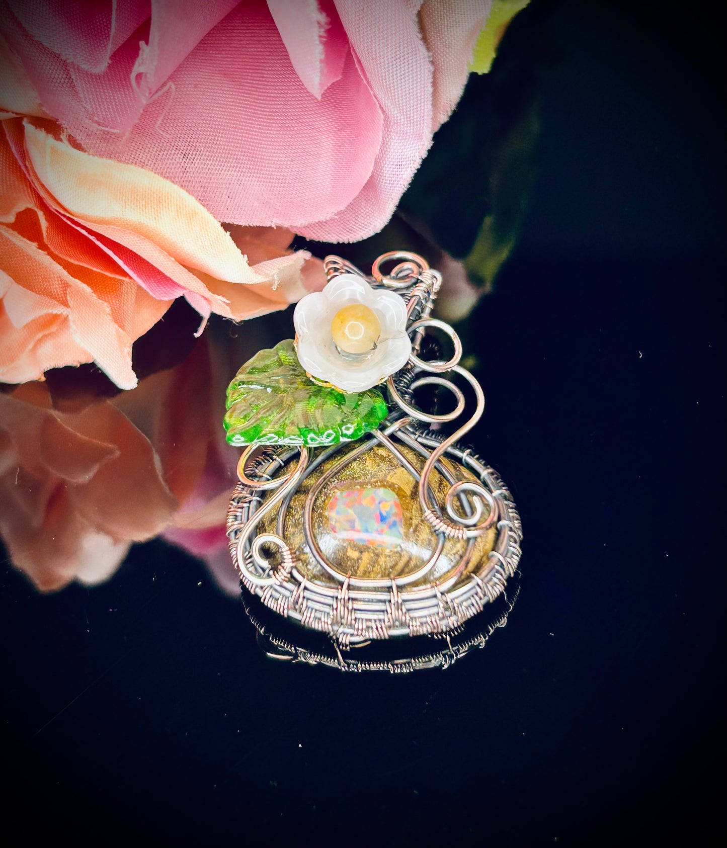 Boulder with Synthetic Opal Inlay Pumpkin