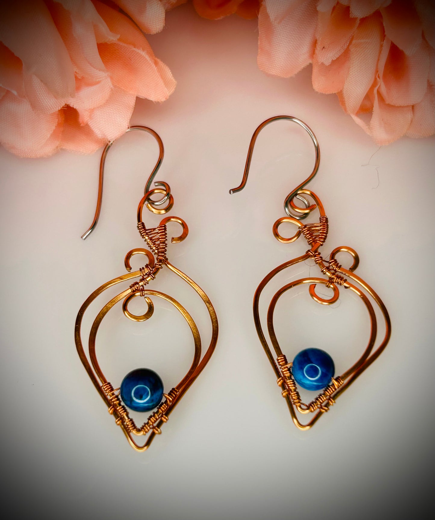 Copper Aquamarine Tiger’s Eye Earrings