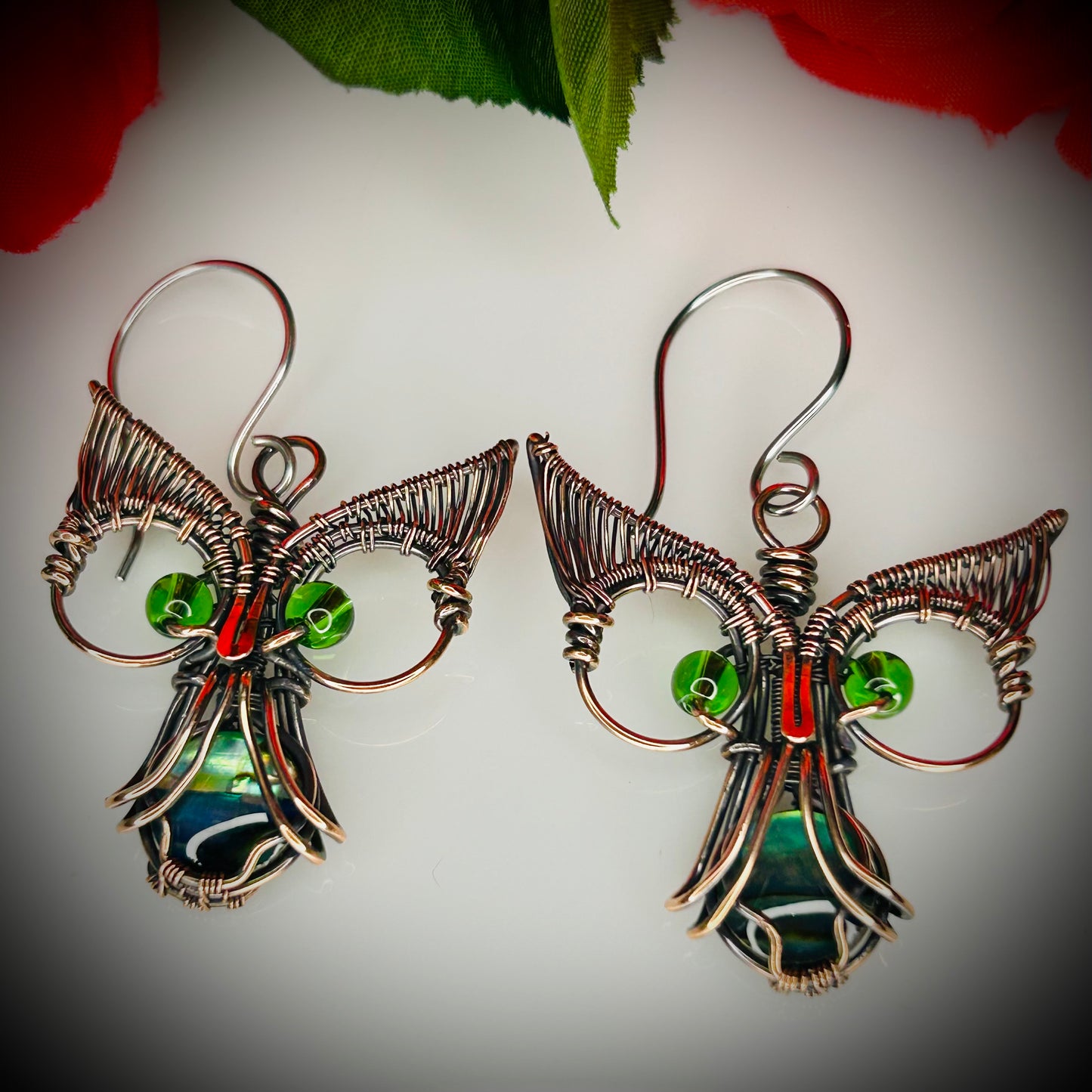 Abalone Shell Owl Earrings
