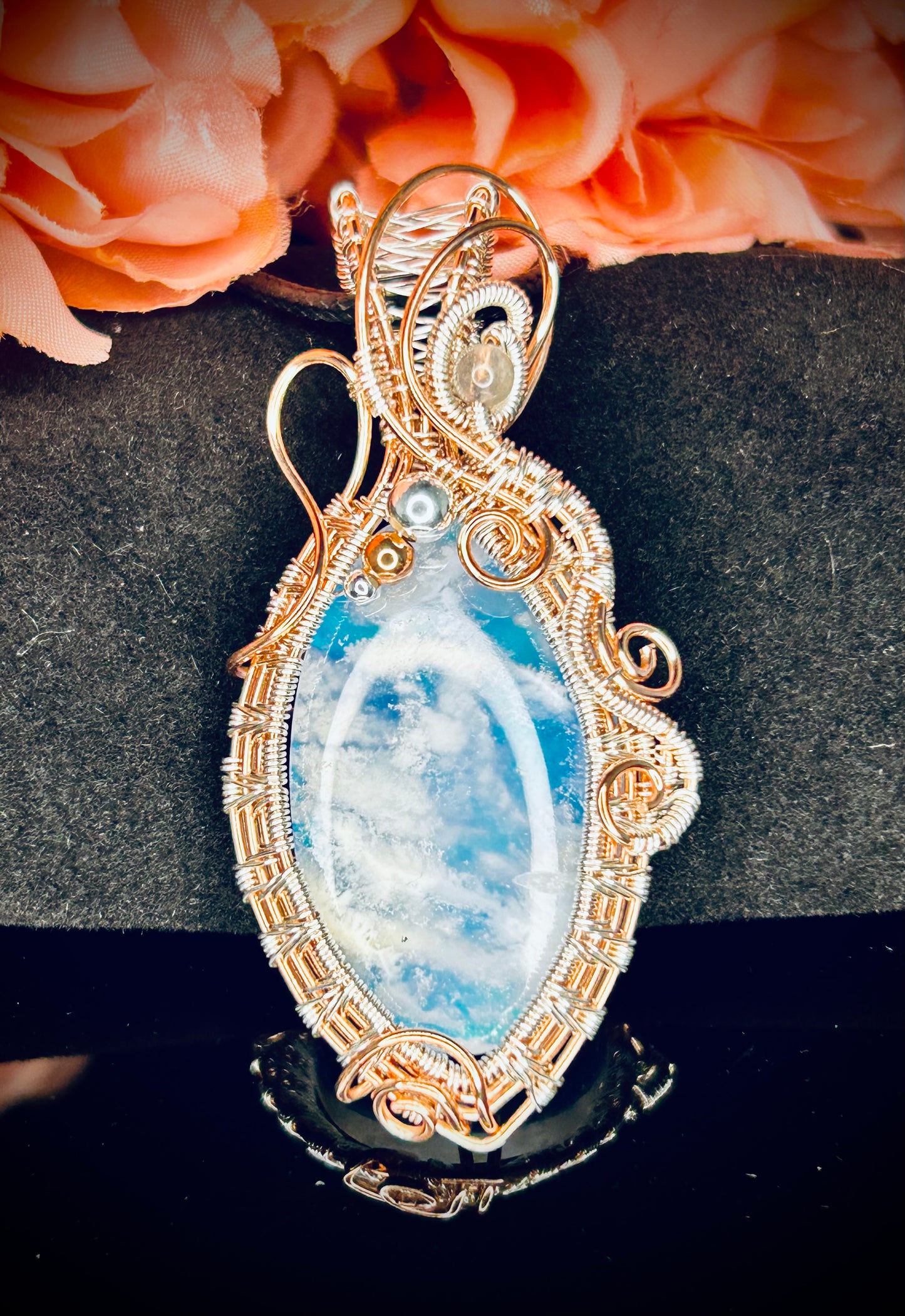 Copper/Silver Aurora Plume Agate Pendant