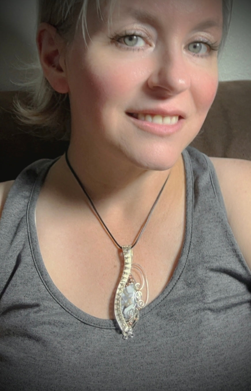 Silver Blue Opal Copper Composite Pendant