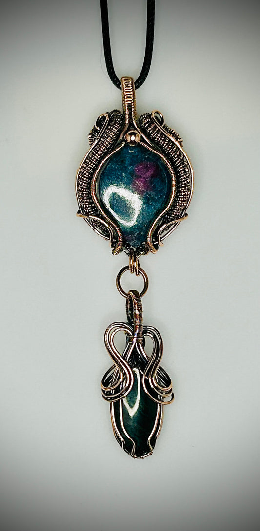 Copper Ruby Kyanite & Bloodstone Pendant
