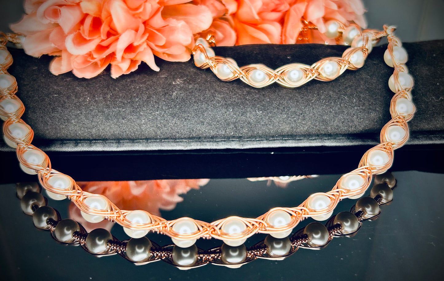 Herringbone Pearl Choker & Bracelet Set