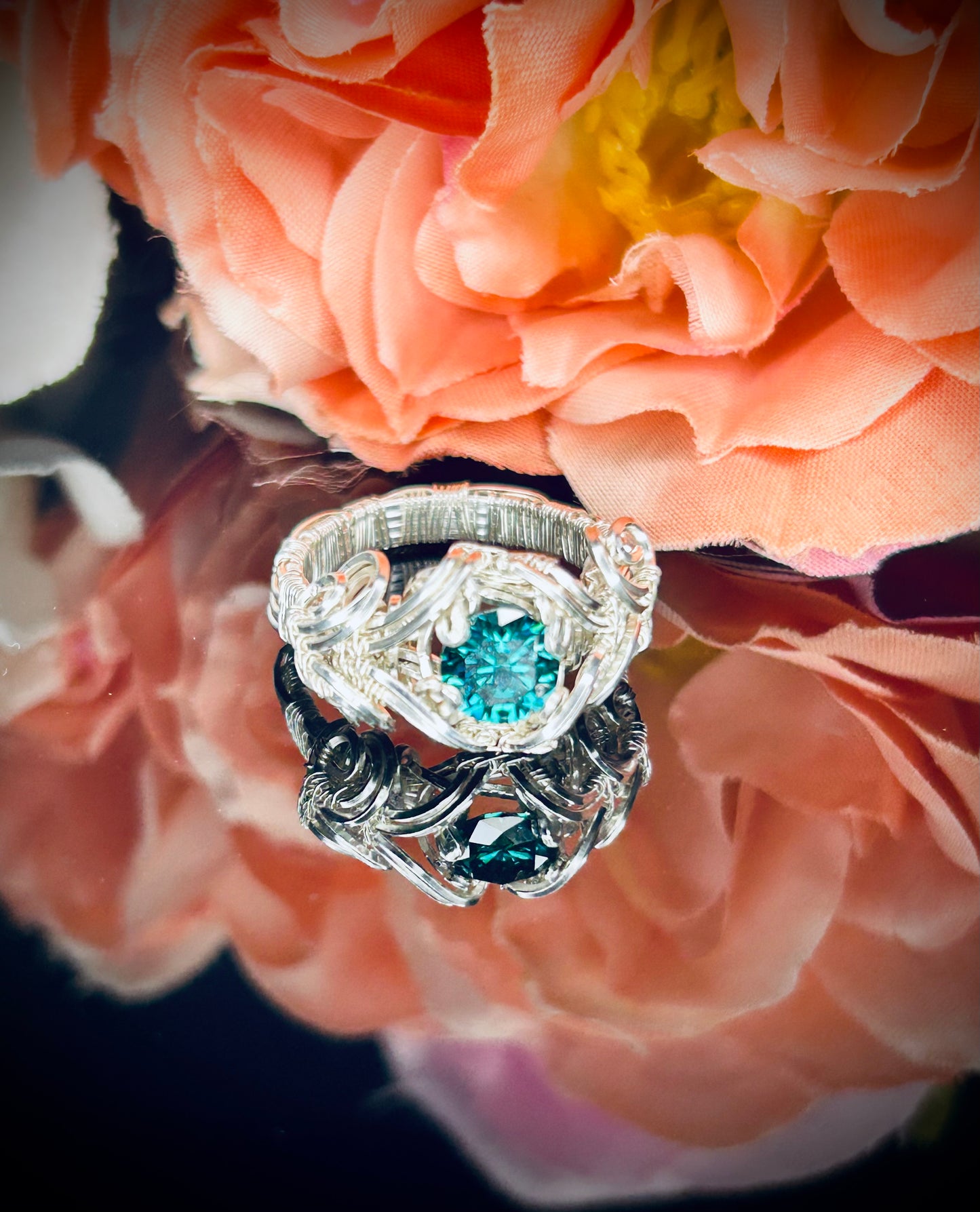 Silver Green Moissanite Ring